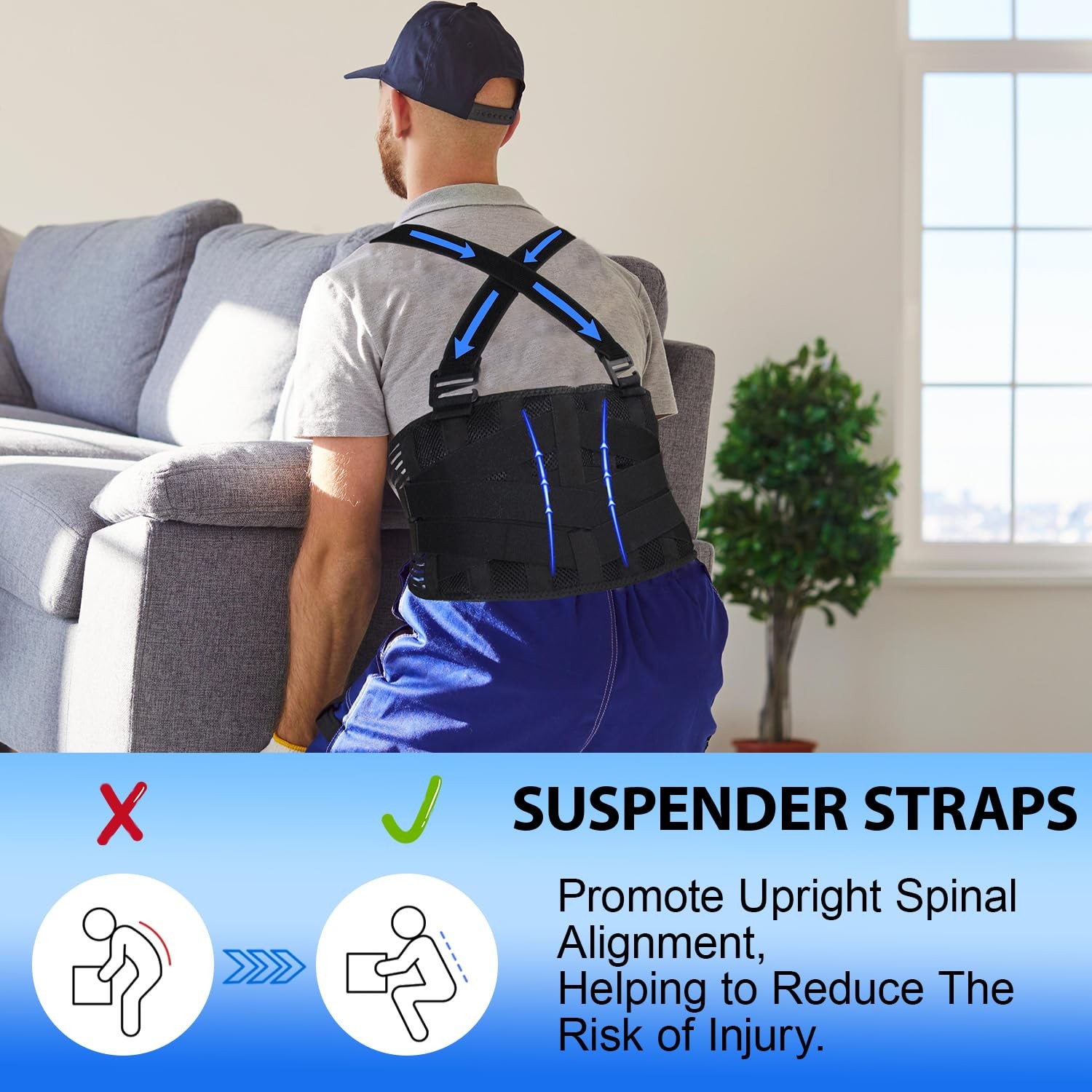 Darlis Work Back Brace Removable Suspender Straps Posture Corrector Protector
