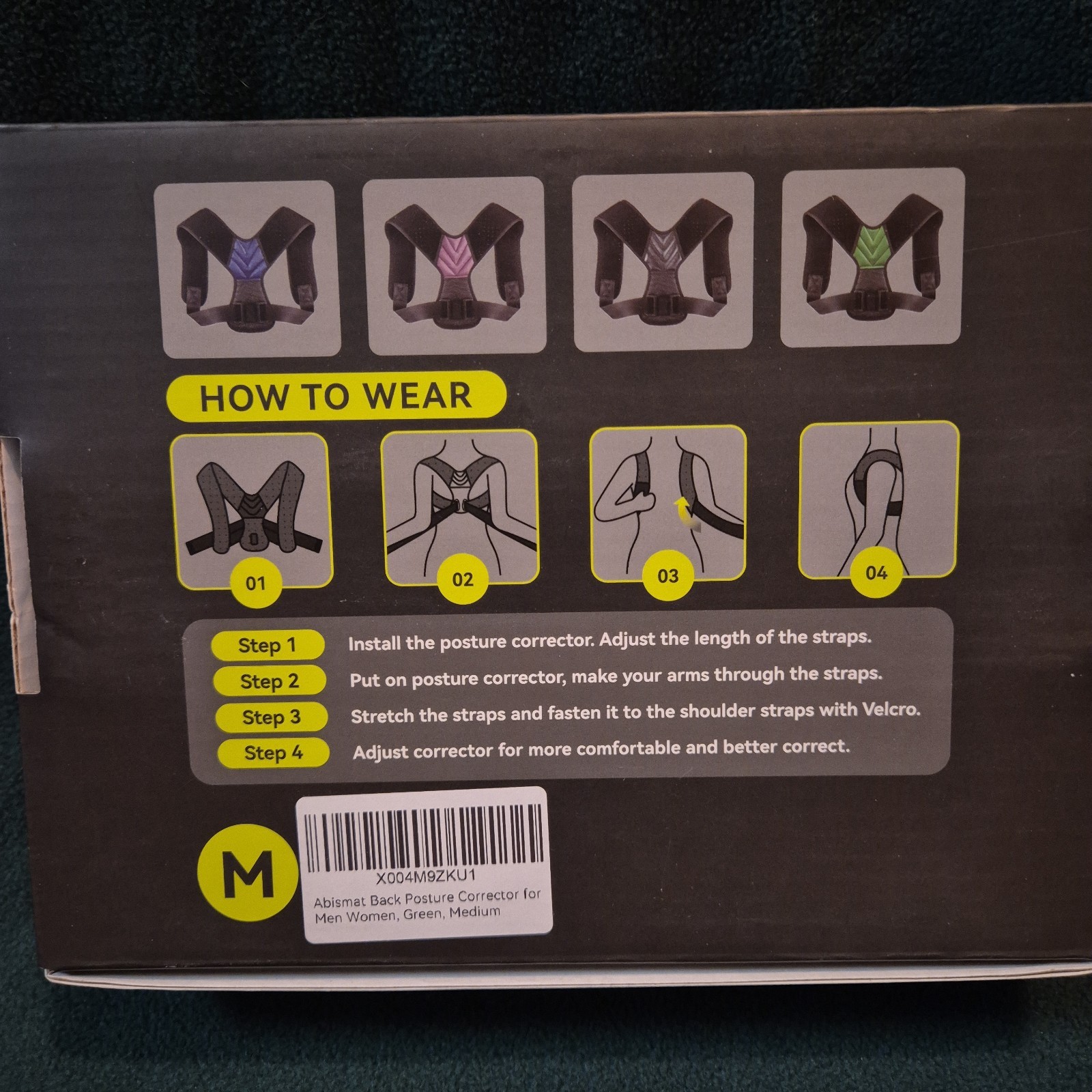 Abismat Posture Corrector Brace Black Green New In Box Medium