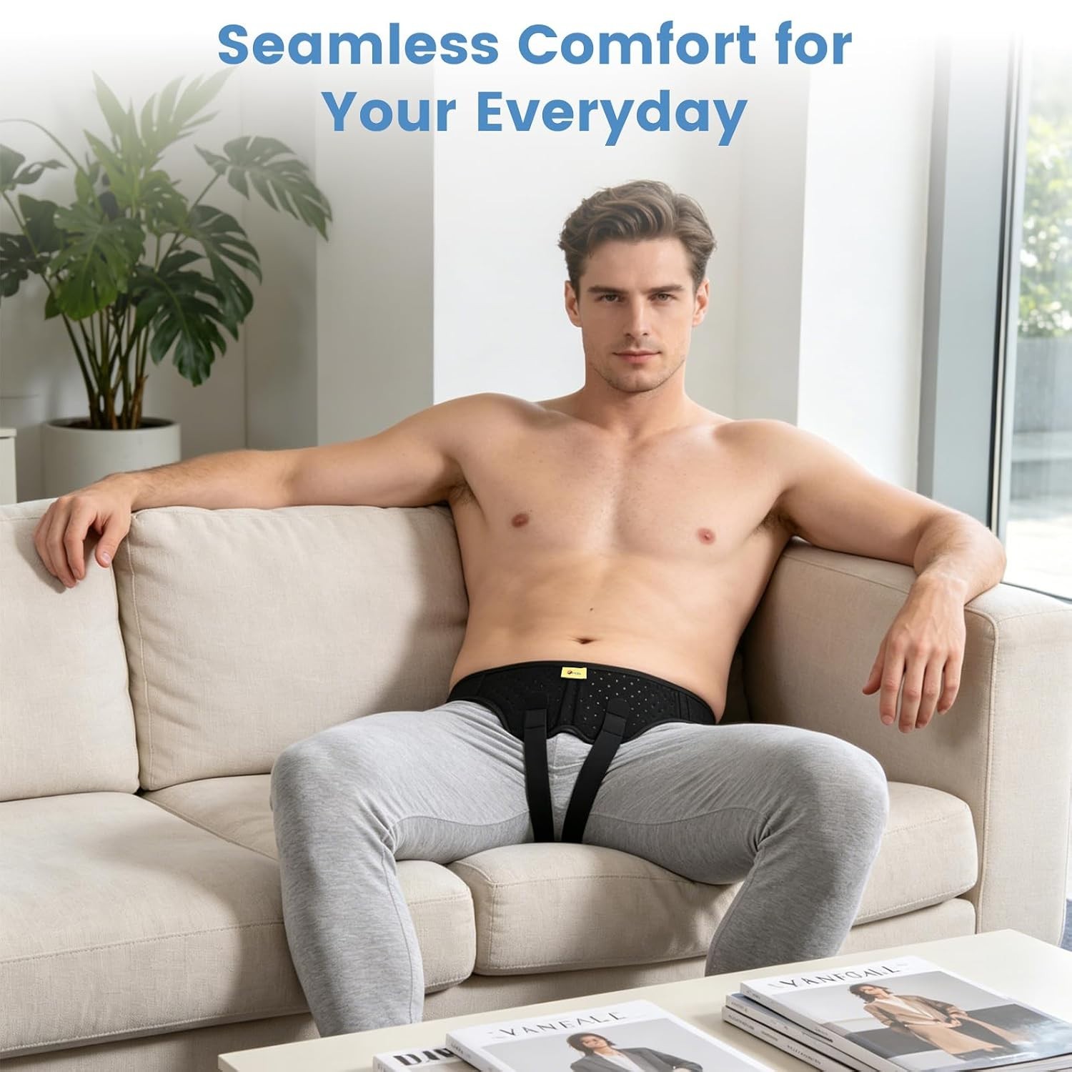 TENB Hernia Belt for Men Inguinal Support Truss Adjustable Black Medium