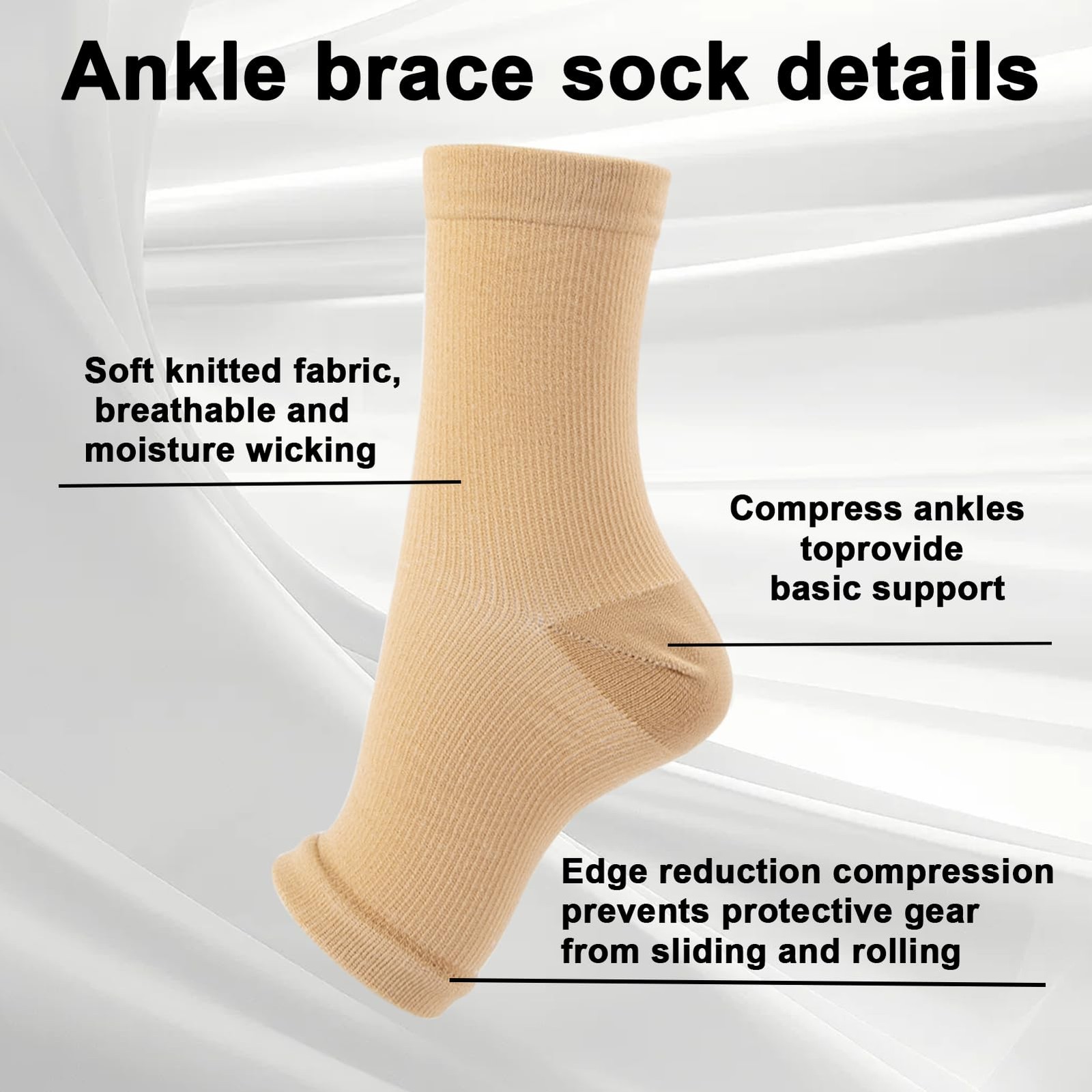 3 Pack Compression Ankle Support Socks 8-15 mmHg Open Toe mmHg, beige