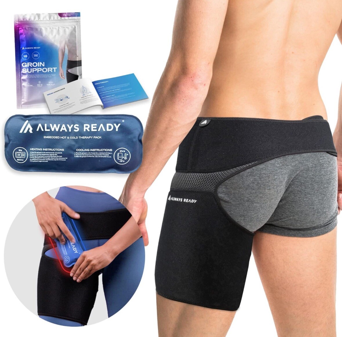 NEW Always Ready Hip Brace for Sciatica Pain Relief + Hot/Cold Gel Pack (M-XXL)