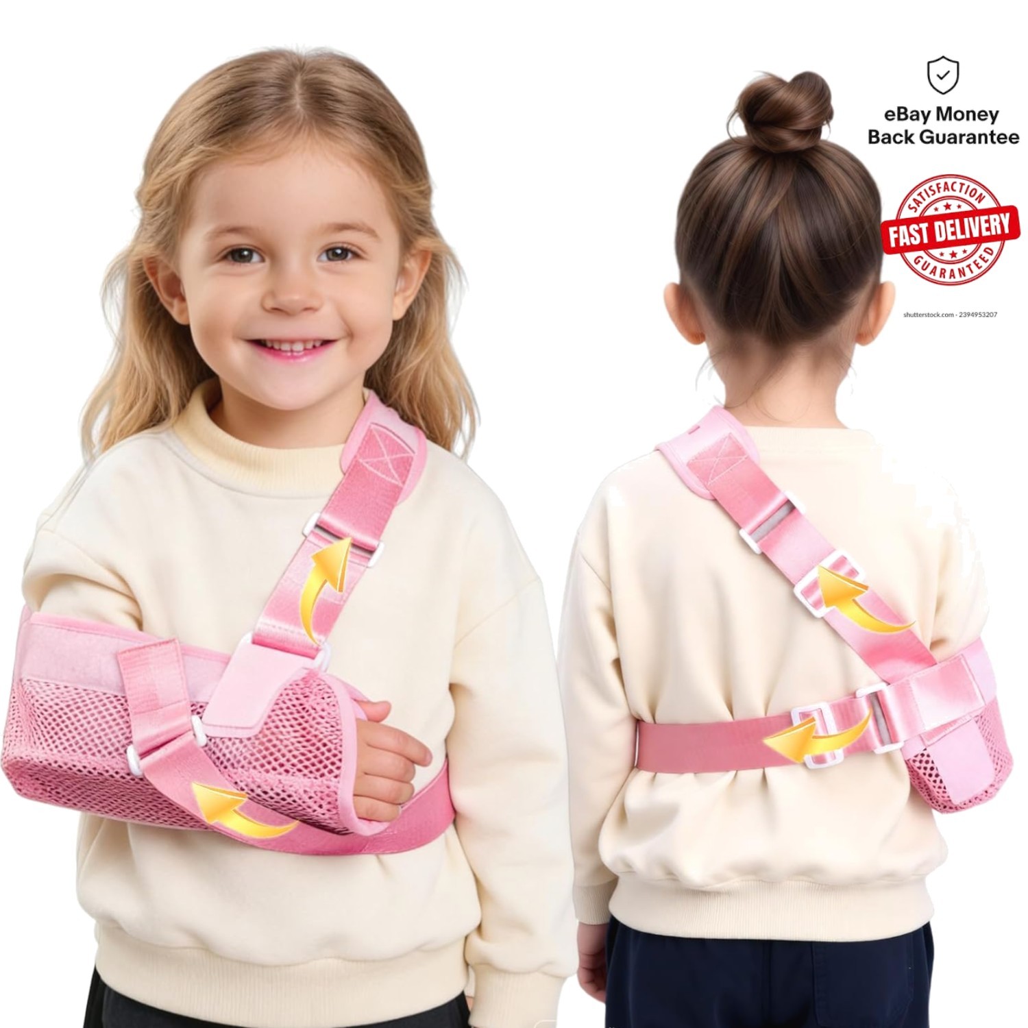 Enhanced Stability Kids Arm Sling – Soft Padding & One-Hand Adjustability (Pink)