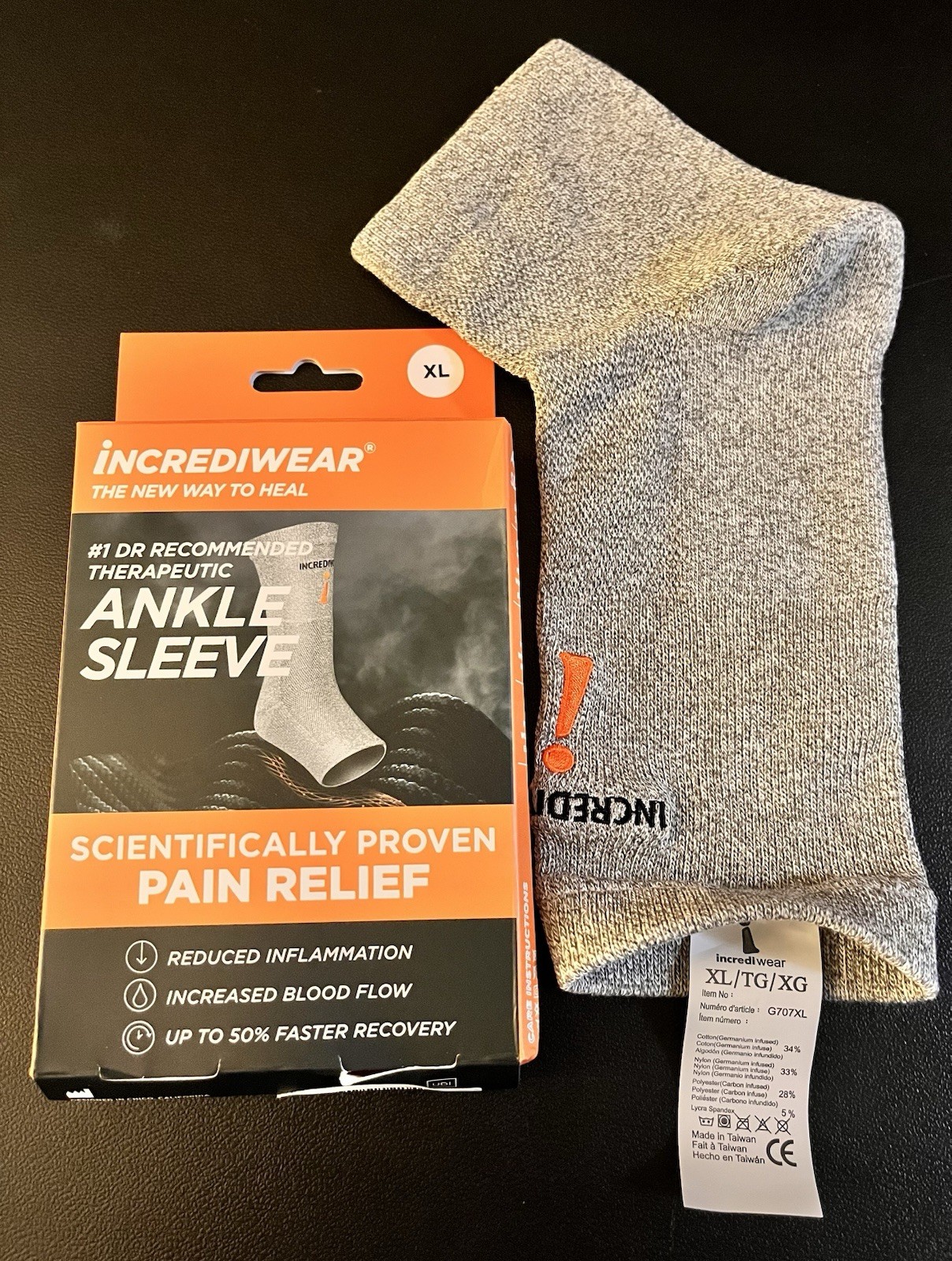 Incrediwear Ankle Sleeve XL Grey Compression Brace Support – Used