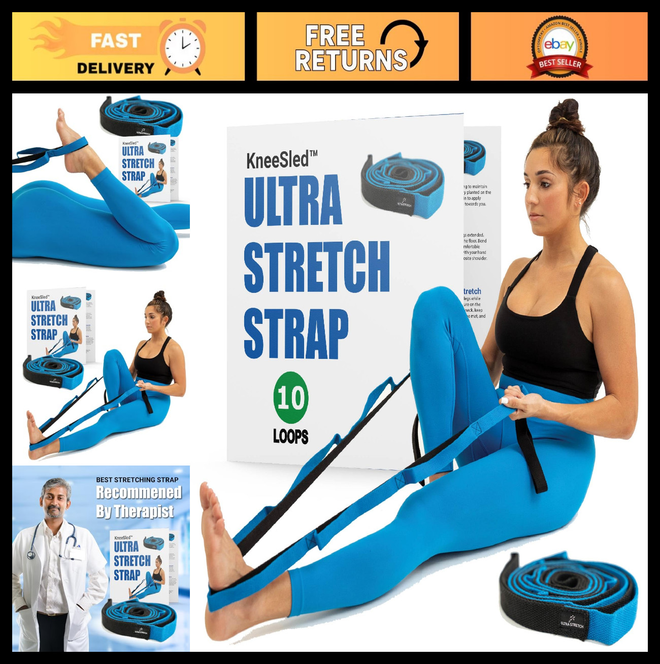 Ultra Stretch Therapy Strap for Physical Therapy & Flexibility Training