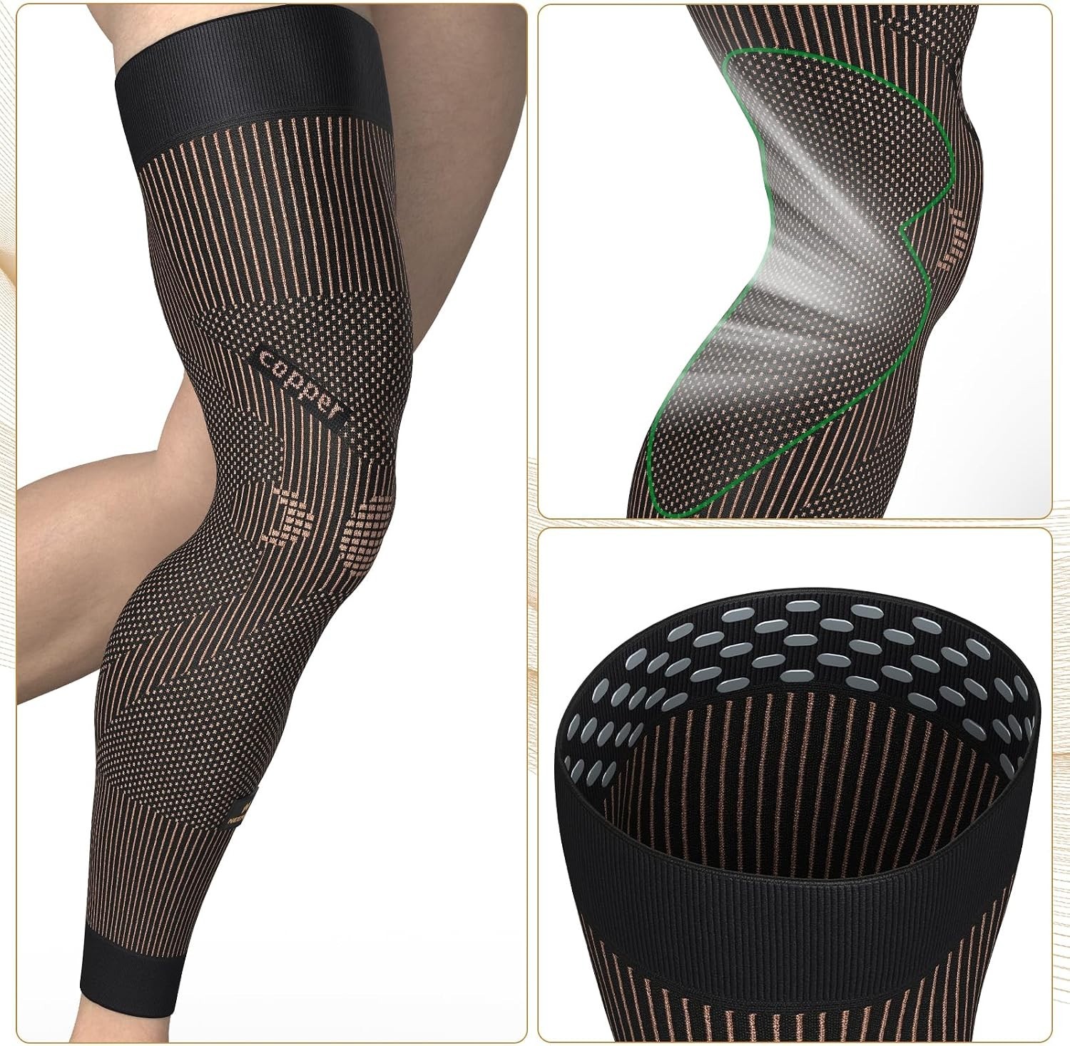 Copper Compression Leg Sleeve, Ultra-thin with Copper Ions Infused | Full Leg…
