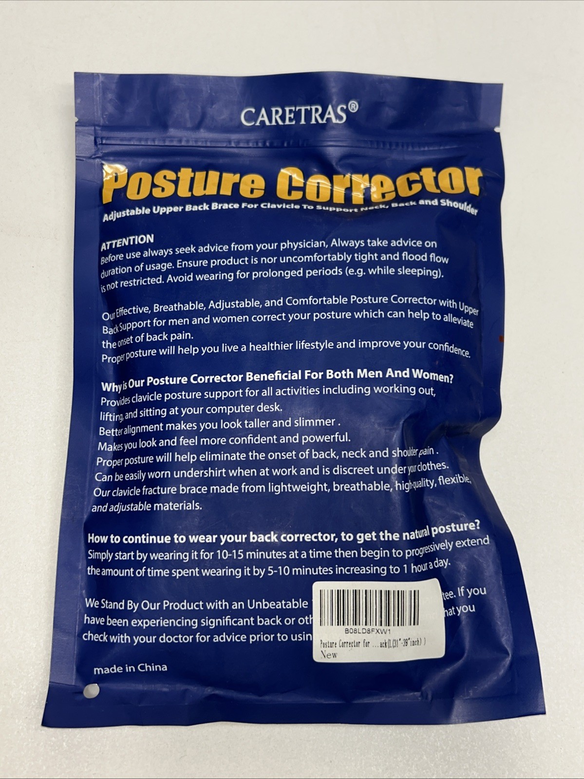 Posture Corrector Adjustable Upper Back Brace Caretras Large 31”-39”