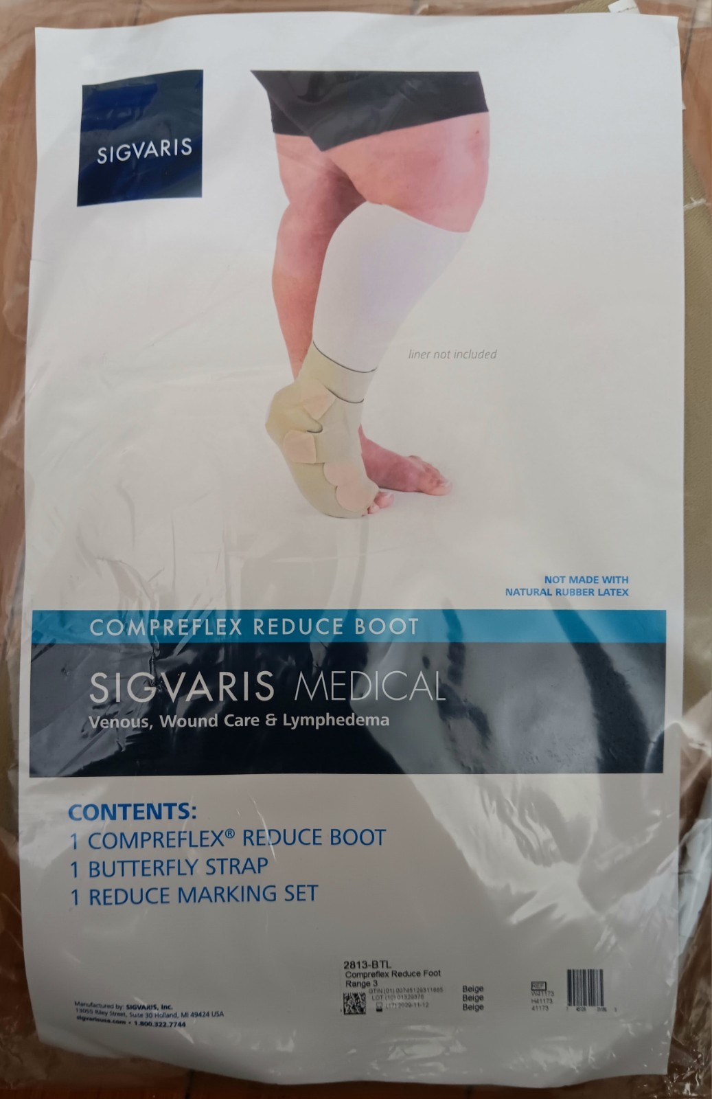 SIGVARIS MEDICAL #2813-BTL Compreflex Reduce Foot Boot, Beige, Range 3, NEW