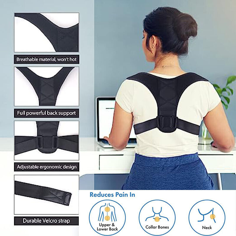 Universal Upper Back Brace Adjustable Fit For Clavicle Back Support Pain Relief