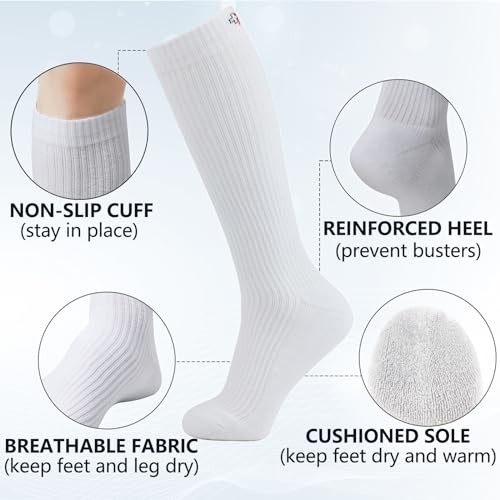 +MD Cotton Compression Socks for Women & 9-11 4 Pairs White Cushion 15-20mmhg