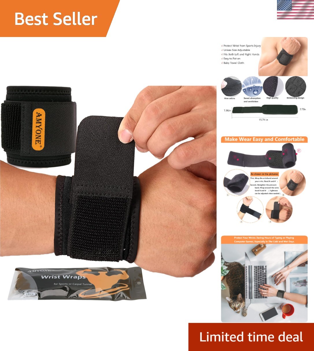 2 Pack Adjustable Wrist Brace for Carpal Tunnel – Flexible & Comfortable Relief
