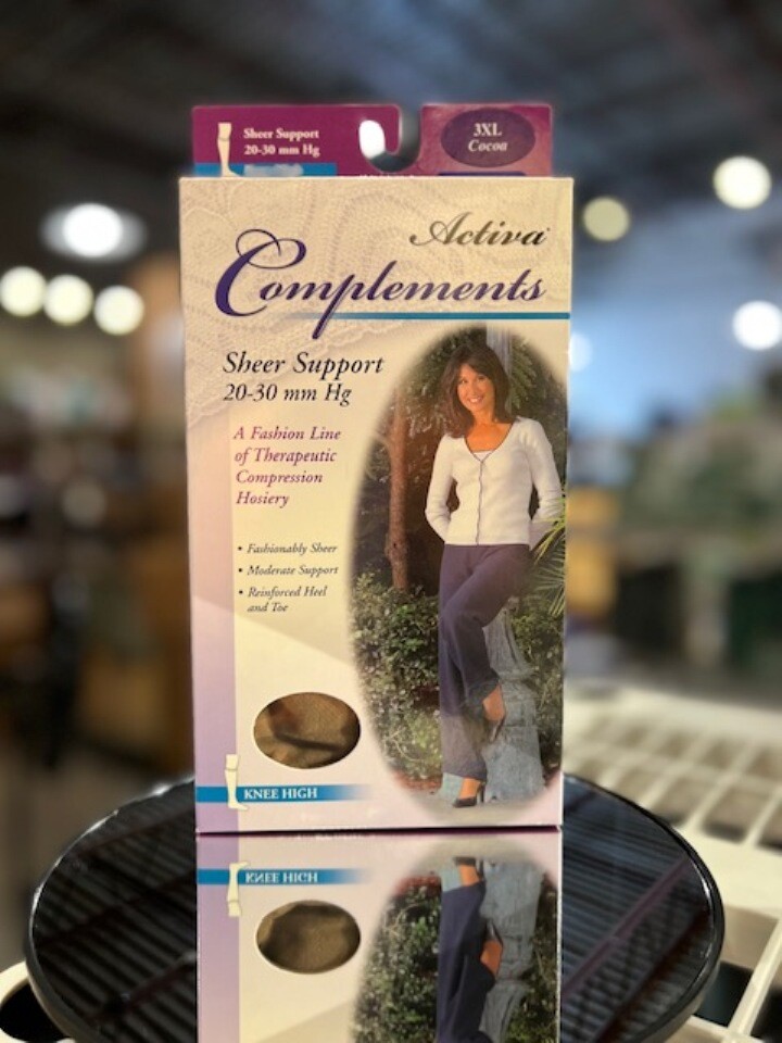 Activa Complements 20-30 mmHg Sheer Knee High – XXXL, OPEN Toe – Cocoa