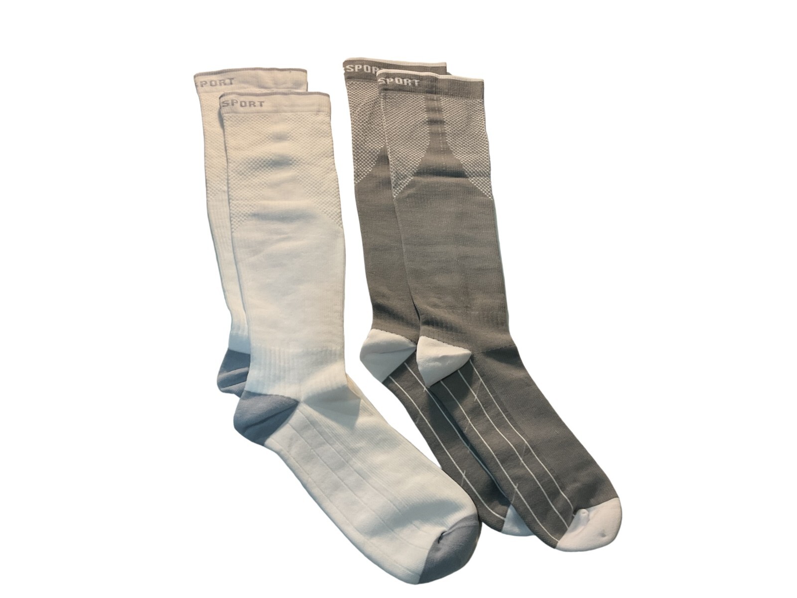 Compression Socks – Celersport Brand- 2 Pair -Tall- 1 Pair White – 1 Pair Grey