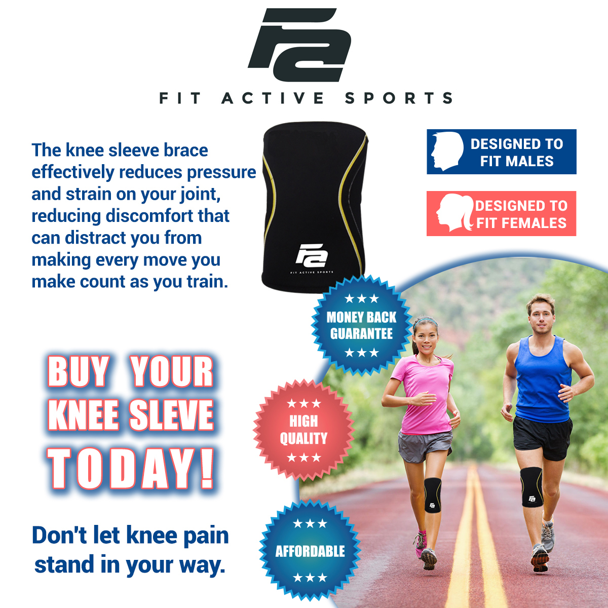Neoprene Knee Brace Compression Knee Sleeves Knee Support for Men & Women 1Pair