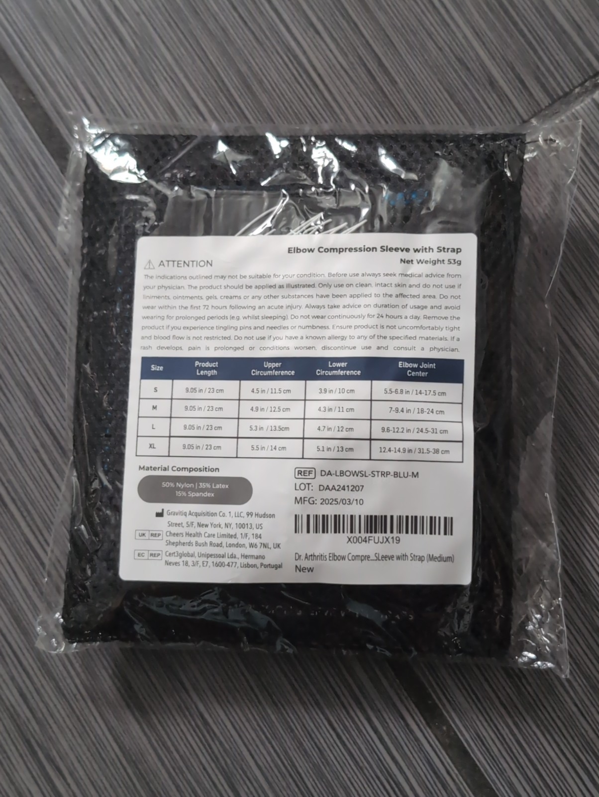 NIP Dr. Arthritis MEDIUM Compression Sleeve Elbow Brace Adjustable Tendonitis