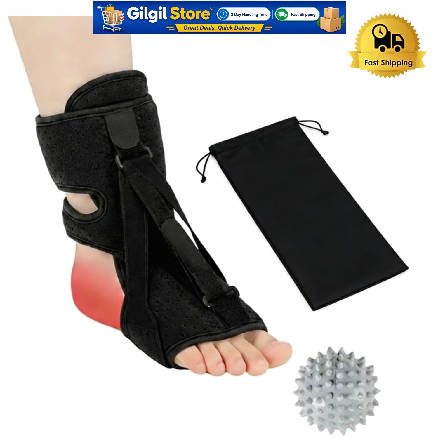 Universal Plantar Fasciitis Support Splint Kit with Massage Ball for Foot Pain