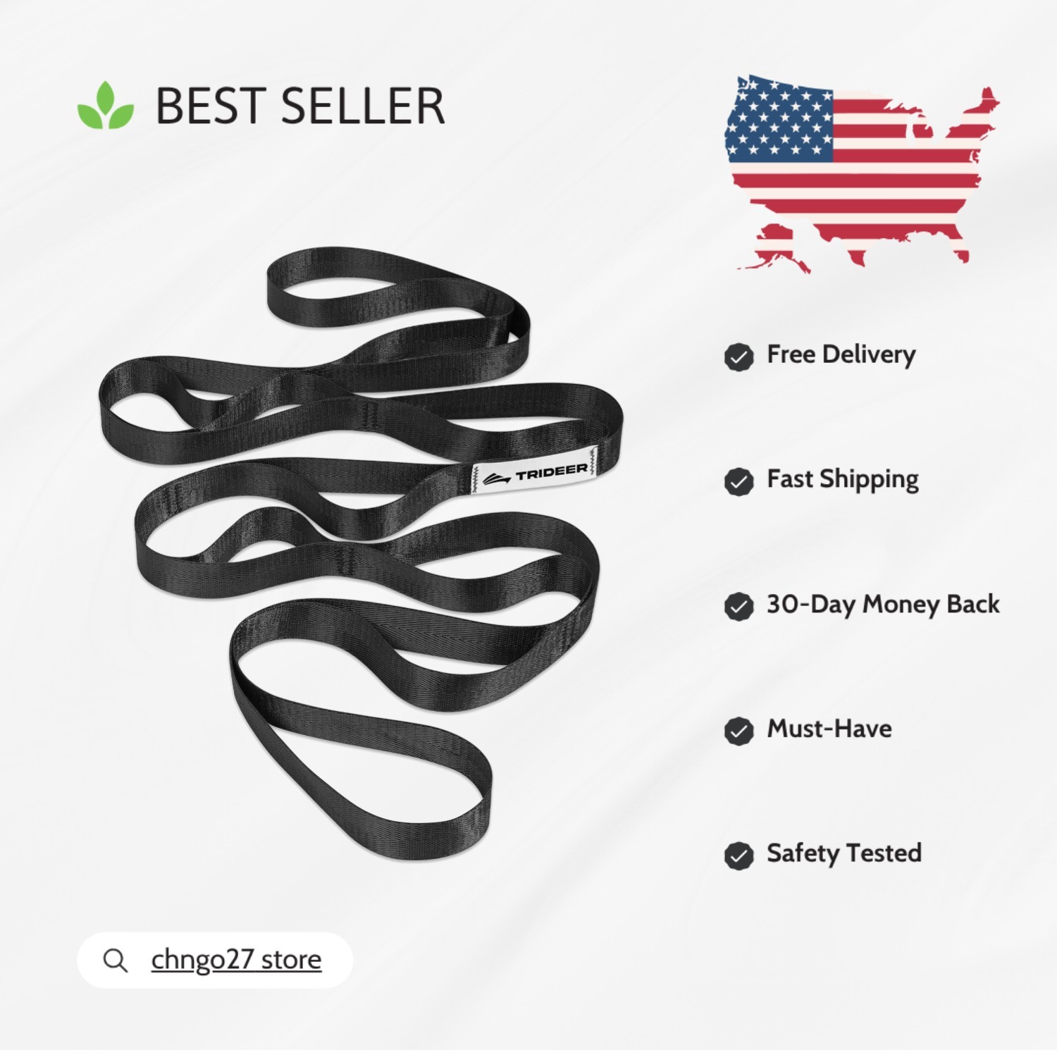 Lightweight 75″ Stretching Strap for Physical Therapy & Yoga Practice – Black