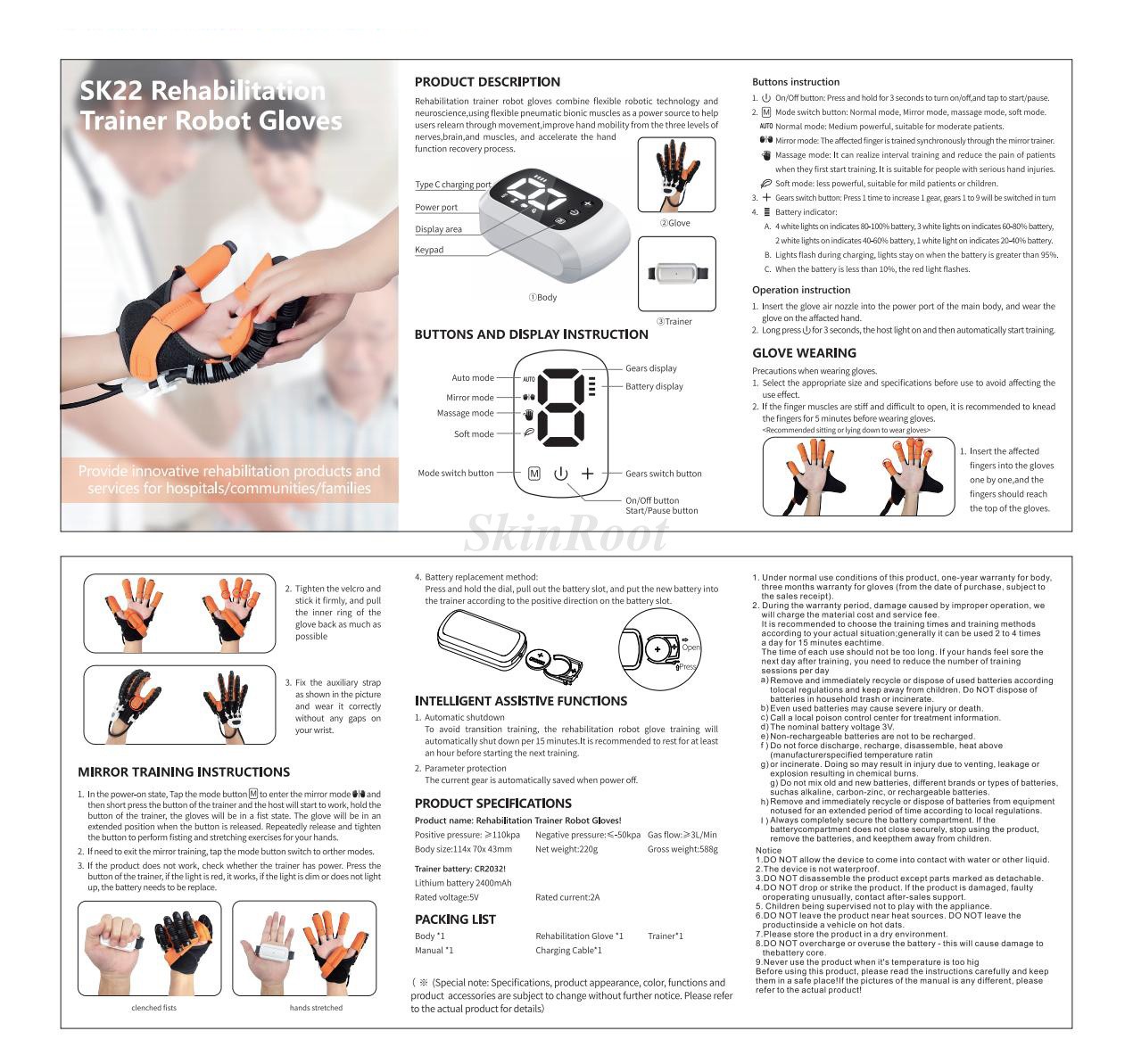 Hand Function Rehabilitation Robot Gloves for Finger Hemiplegia Recovery Trainer