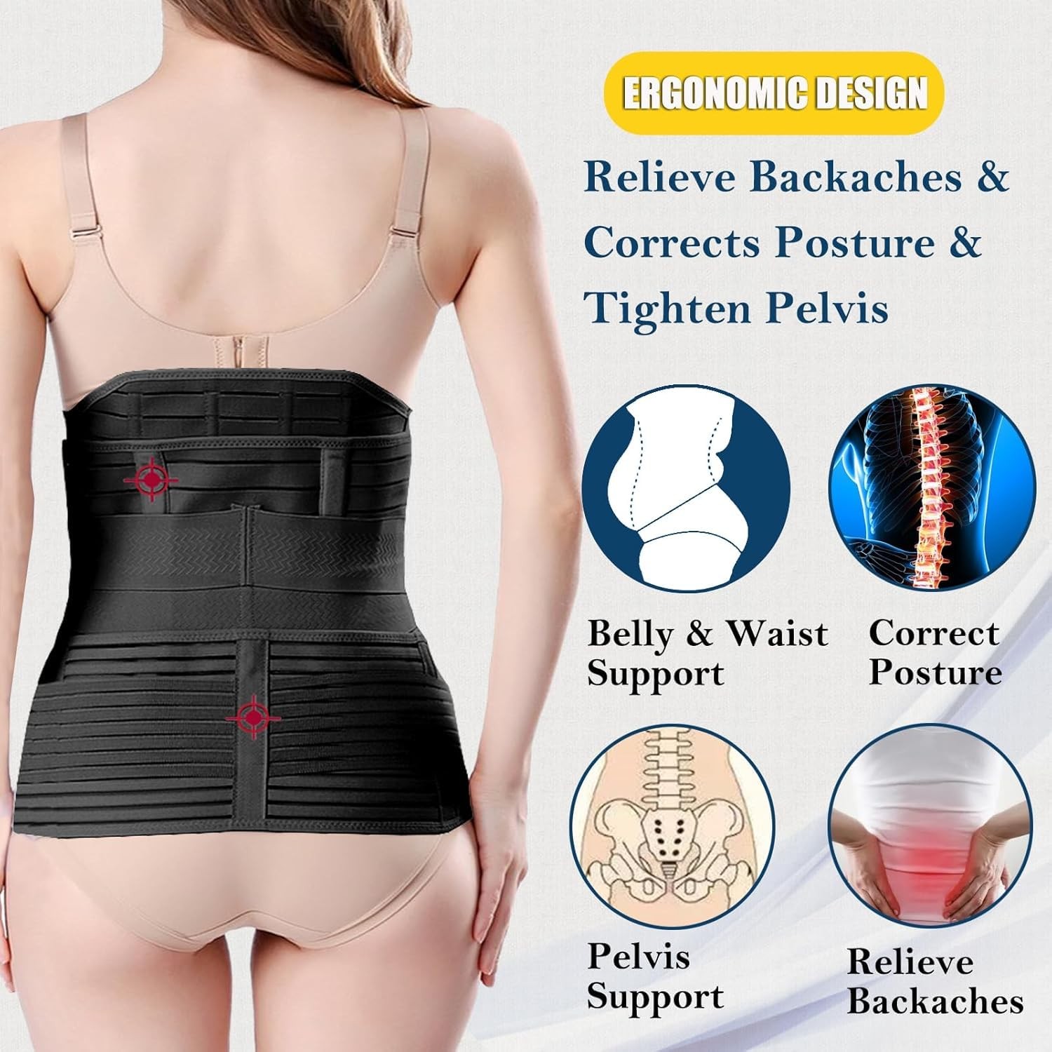 3 in 1 Postpartum Belly Wrap – Recovery Belly/Waist/Pelvis Belt Black Postpar…