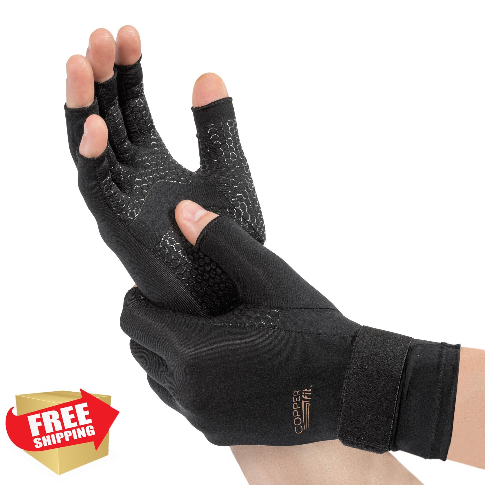 Copper Fit Hand Relief Compression Gloves Black Large-XLarge