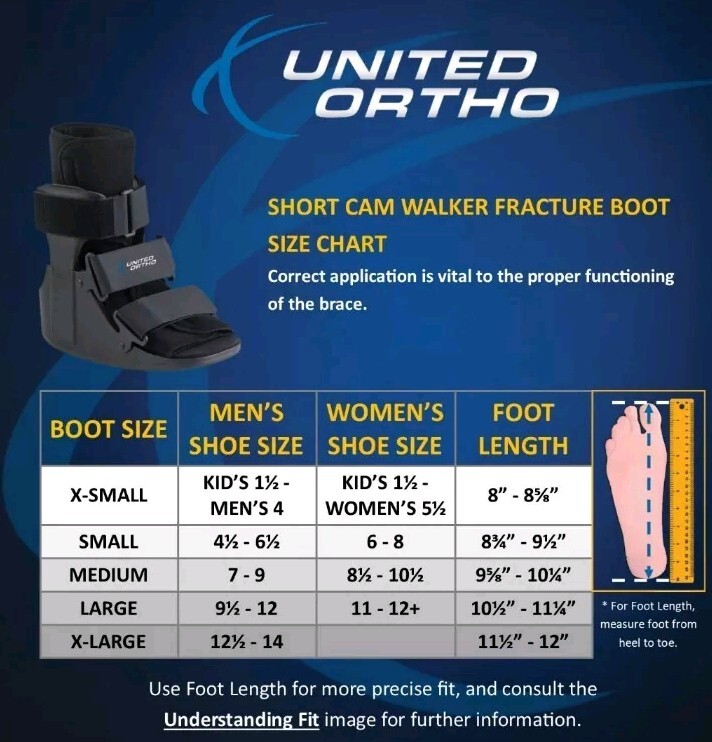 United Ortho Short Cam Walker Fracture Boot Medium Black Unisex See Size Chart