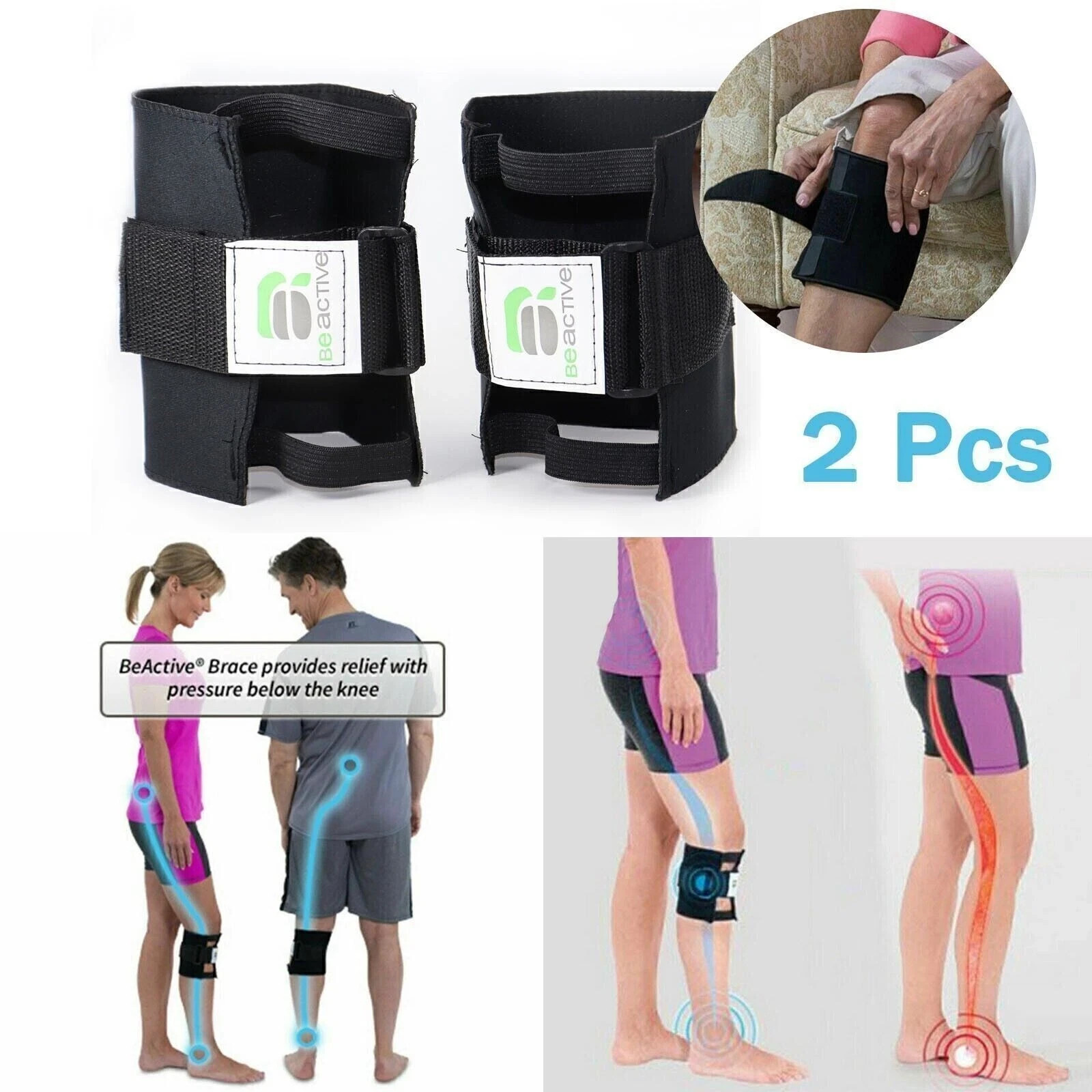 2 Pack BeActive Plus AS SEEN ON TV Pressure Point Brace Relieve Acupressure Leg