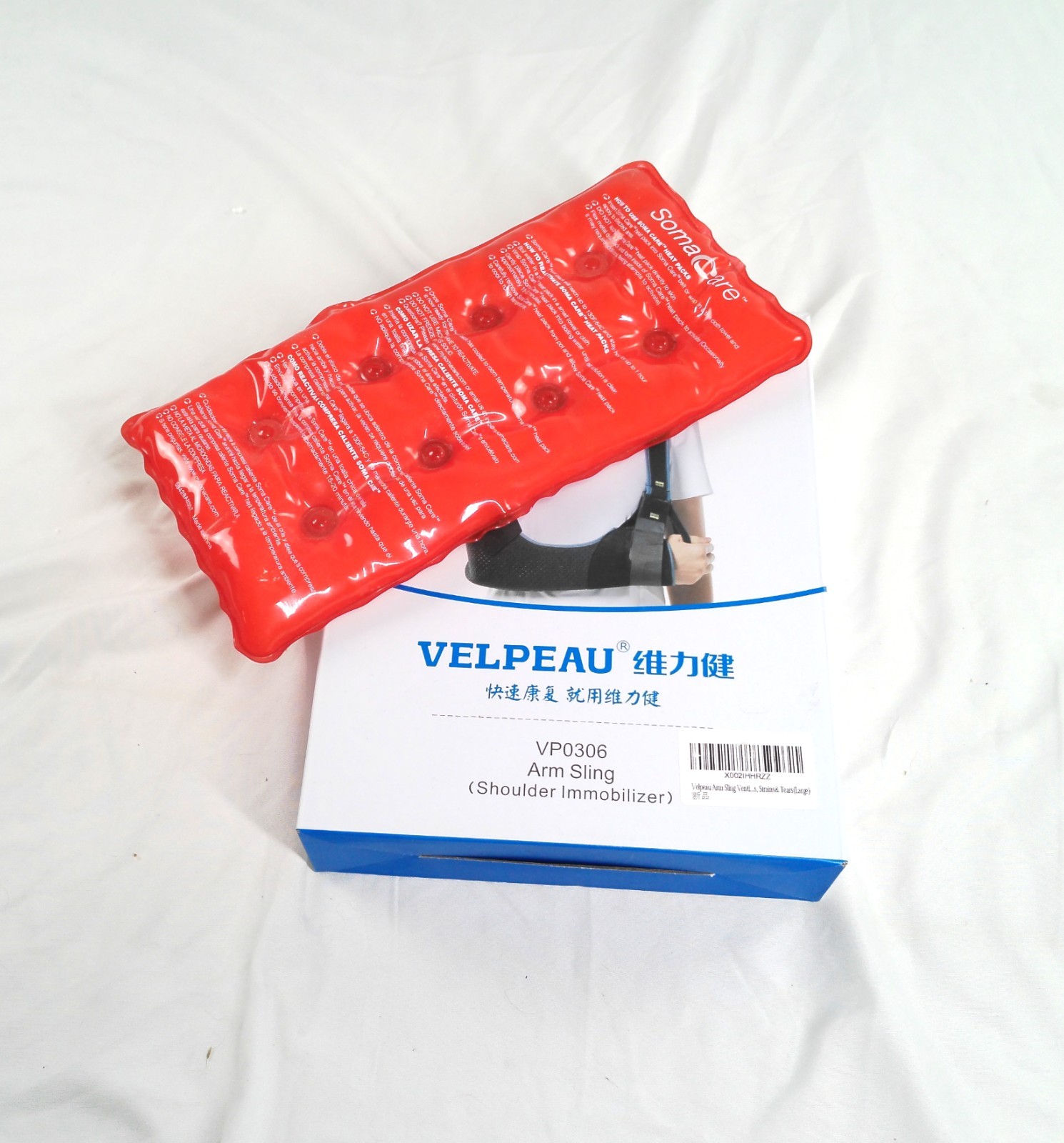 VELPEAU VP0306 Arm Sling Shoulder Immobilizer Large w/ SomaCare Heat Pack