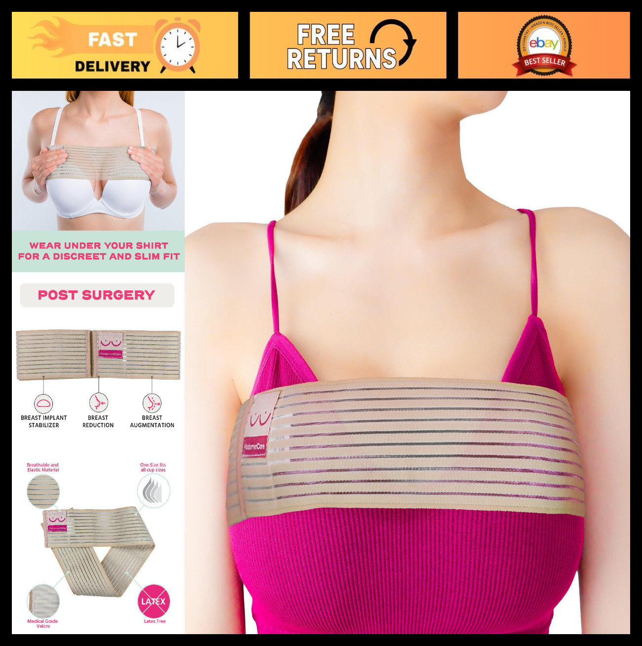 Post-Surgery Breast Implant Stabilizer Band | Chest Compression Wrap for Women |