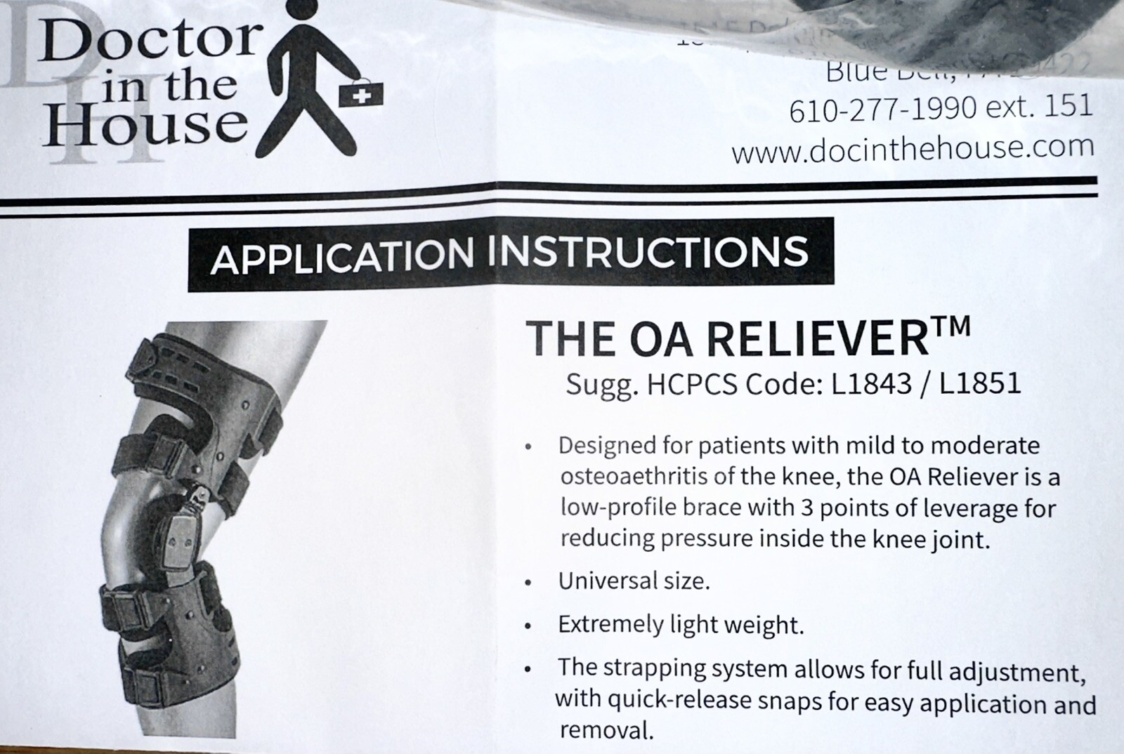 DRMS The OA Reliever Knee Brace LEFT Side Universal Adjustable KB-138L & Sleeve