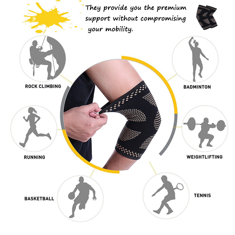 Copper Elbow Brace Support Arm Compression Sleeve Elastic Tennis for Tendonitis