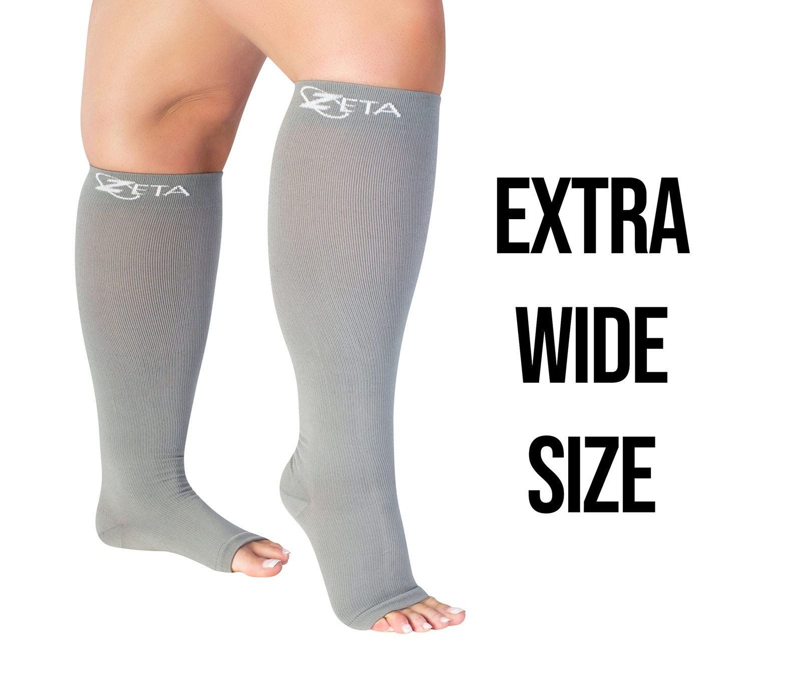 Zeta Wear Open Toe Plus Size Compression Socks for Women and 1 Pair – Gray