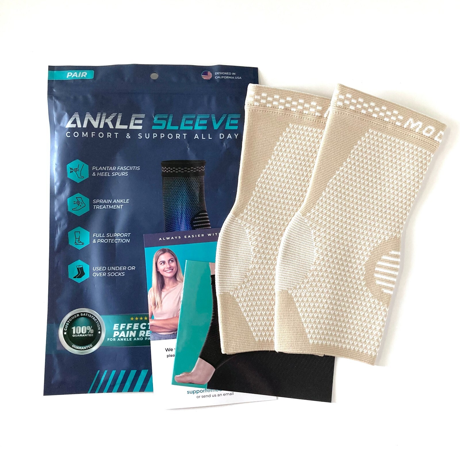 Modvel Ankle Compression Support Sleeve Brace Skin/Nude Pair Size Large NEW!