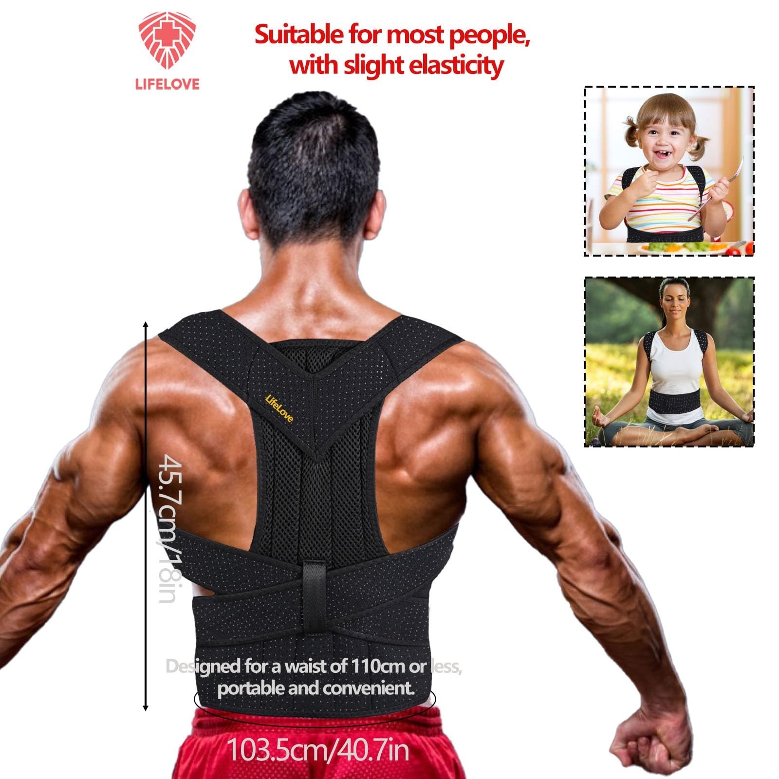 LifeLove Adjustable Posture Support Brace for Upper Back & Shoulders, Fits He…