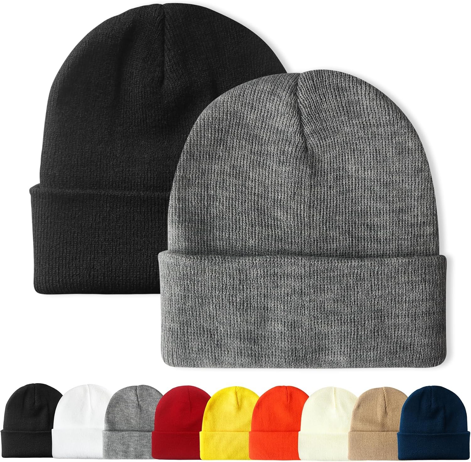PFFY Unisex Beanie Hats for Men Women Plain Knit Winter Beanies Warm Hat | Doubl