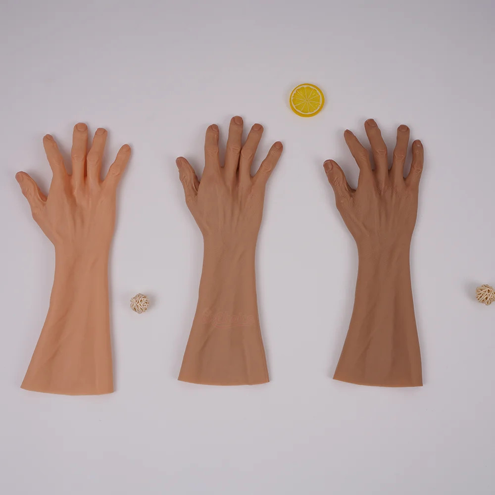 40cm Silicone Old Man Hand Gloves Skin Cover Nails Cosplay Scar Props