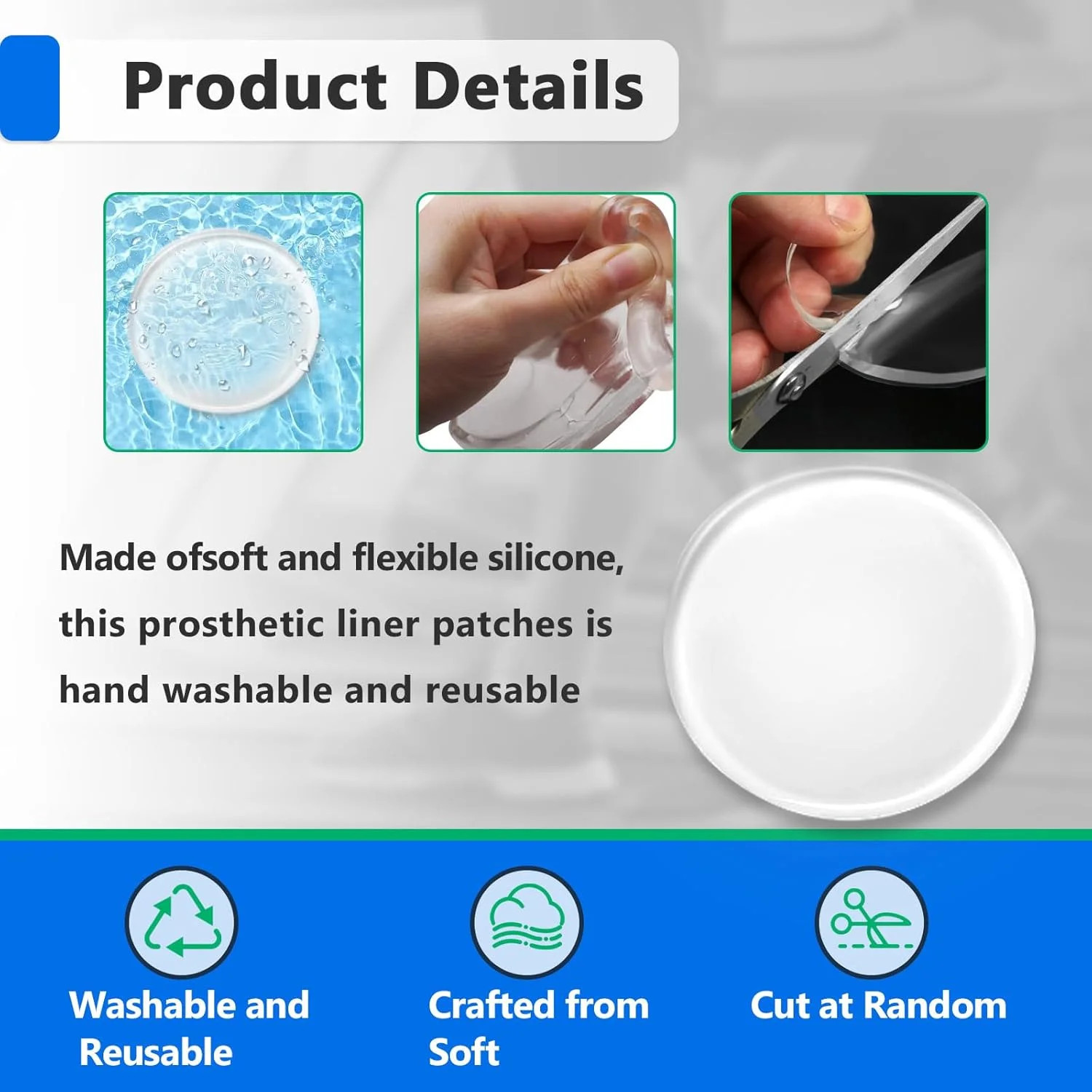 6 Pcs 2.5 Inch Silicone Reusable Prosthetic Liner Patch for Prosthetic, Amputee
