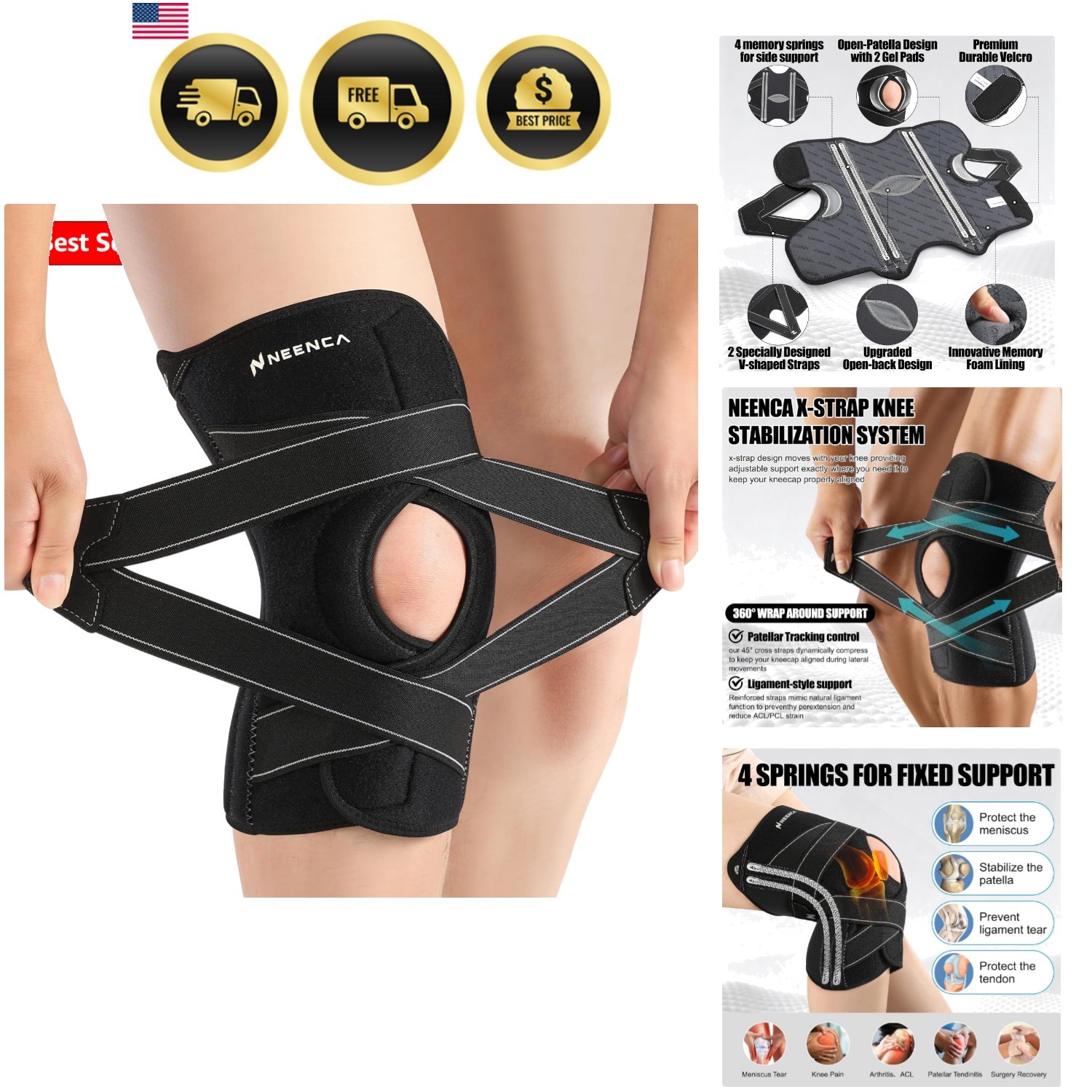 Knee Brace for Women & Men, Compression Knee Support with X-Straps Design – A…