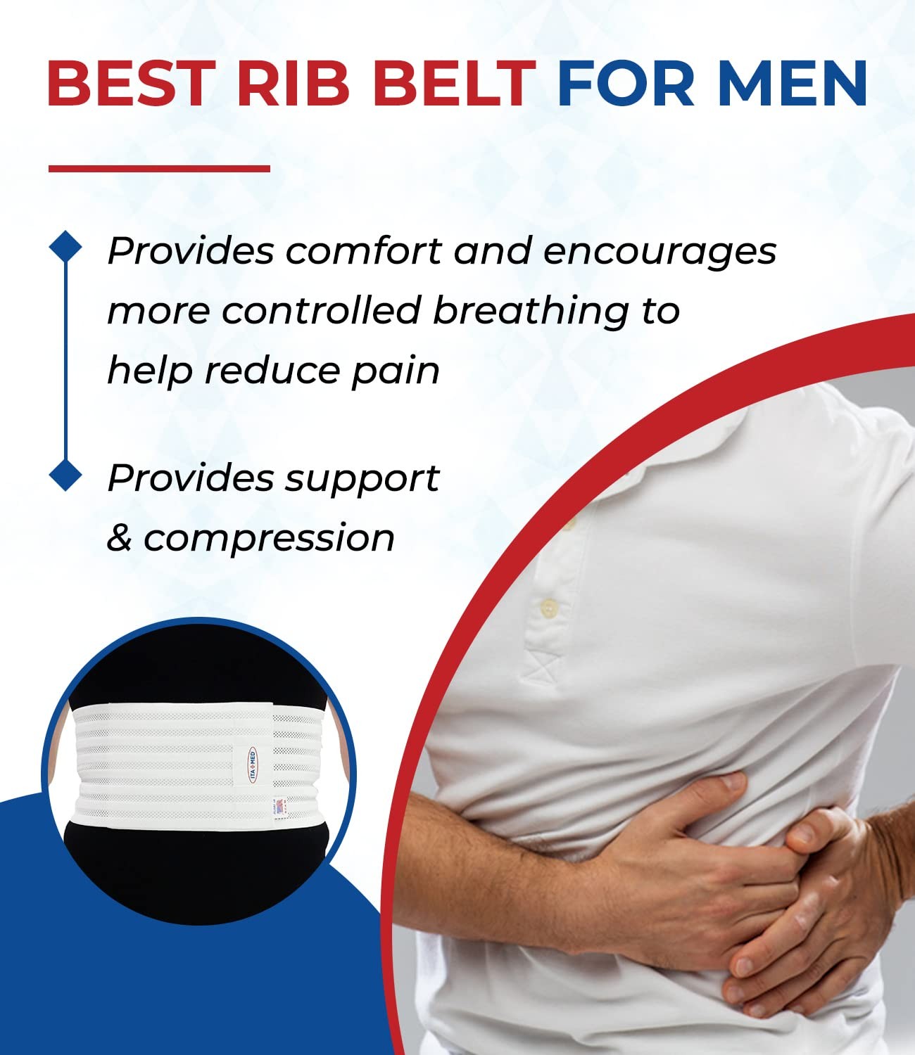 ITA-MED Breathable Elastic Rib Brace for Men, Ideal X-Large, White