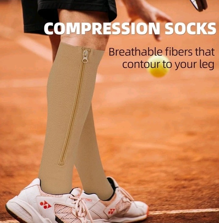 (1) Pair Zipper Compression Socks, 15-20 mmHg Closed Toe, Stocking, Women, Men