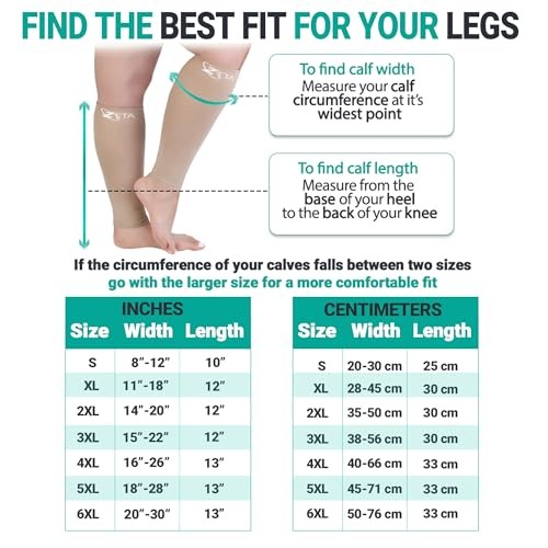 Plus Size Calf Compression Sleeves for Women and Men, Wide 2XL 1 Pair – Black