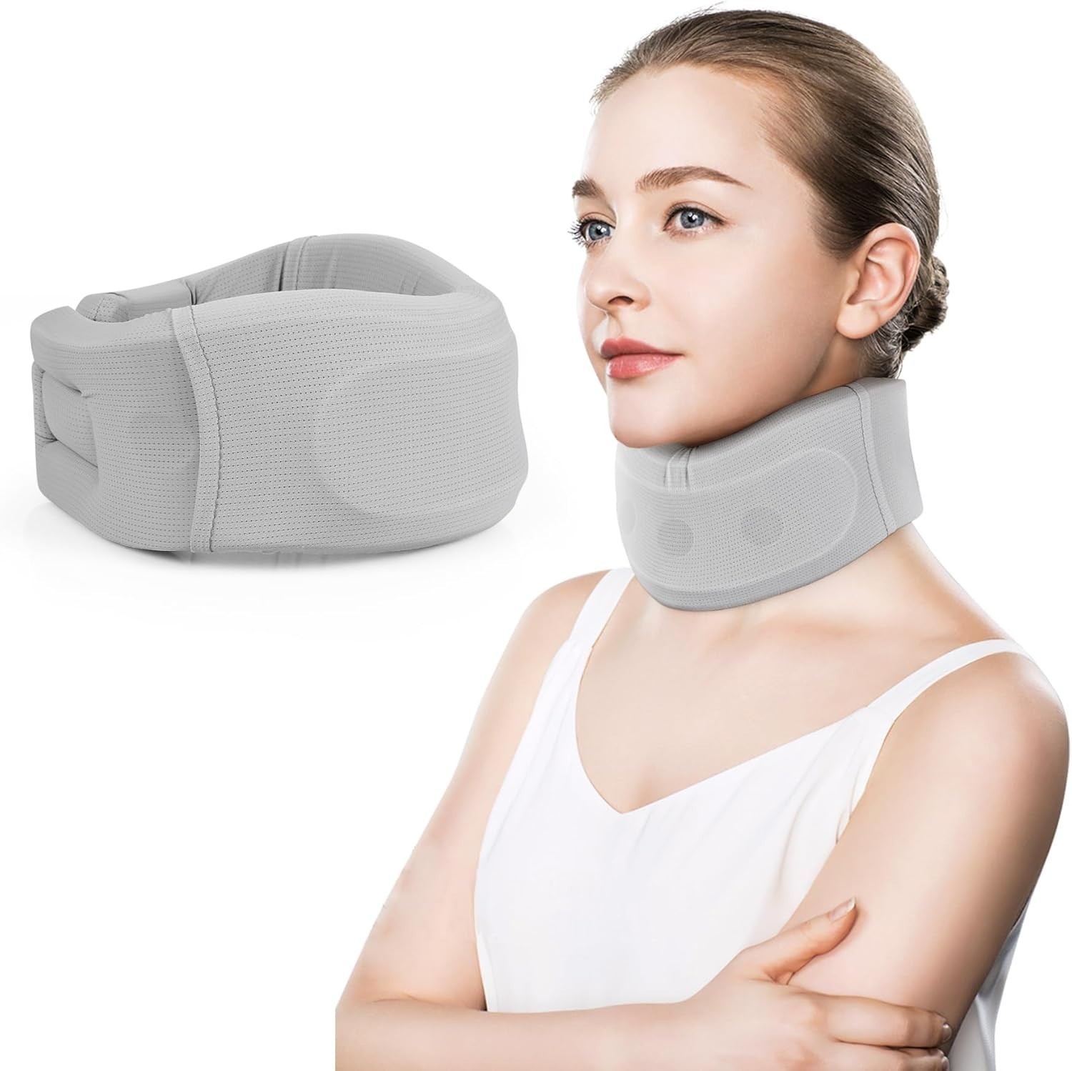 Gray Neck Support Brace – Ergonomic Adjustable Cervical Collar for Comfort