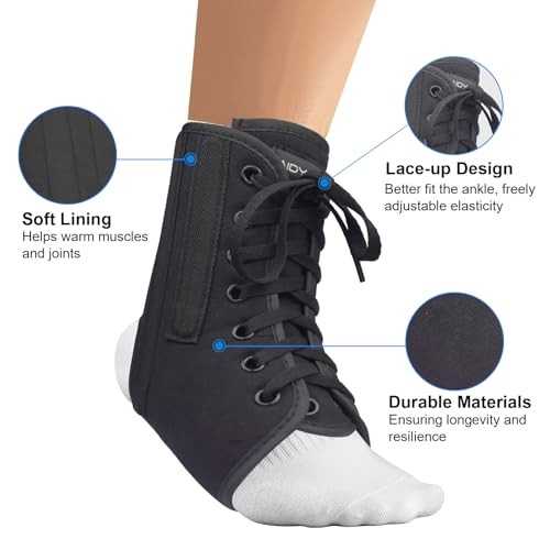 Lace Up Ankle Brace with Metal Side Stabilizers, Adjustable Lace-Up Large