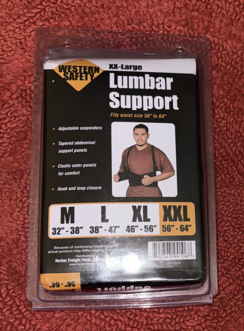 Western Safety Lumbar Support XX-Large (56″- 64″) With Adjustable Suspenders NEW