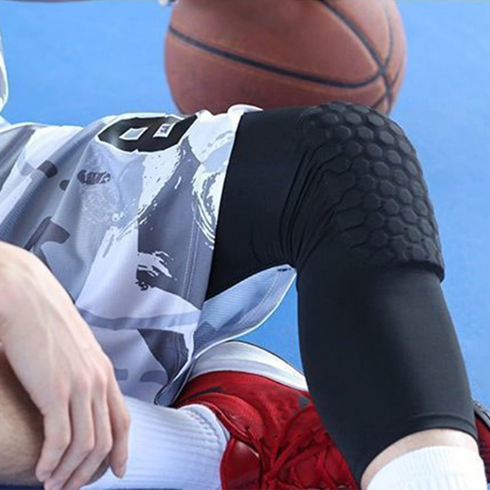 2 PCS Compression Knee Pads Leg Sleeve Hex Honeycomb Anti Collision Basketball