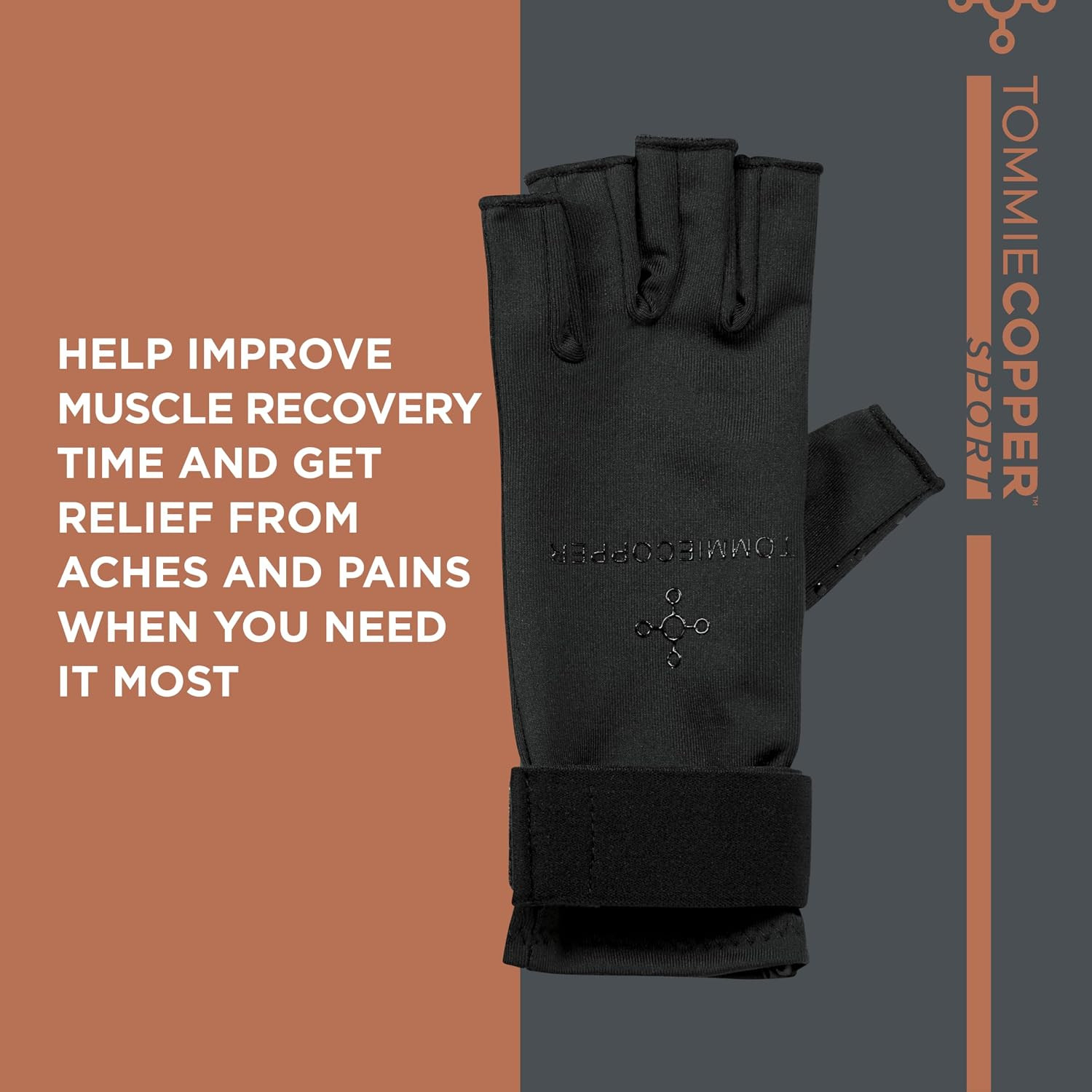 Tommie Copper Compression Gloves,Copper-Infused,Fabric Gloves, Adjustable Fit,Pa