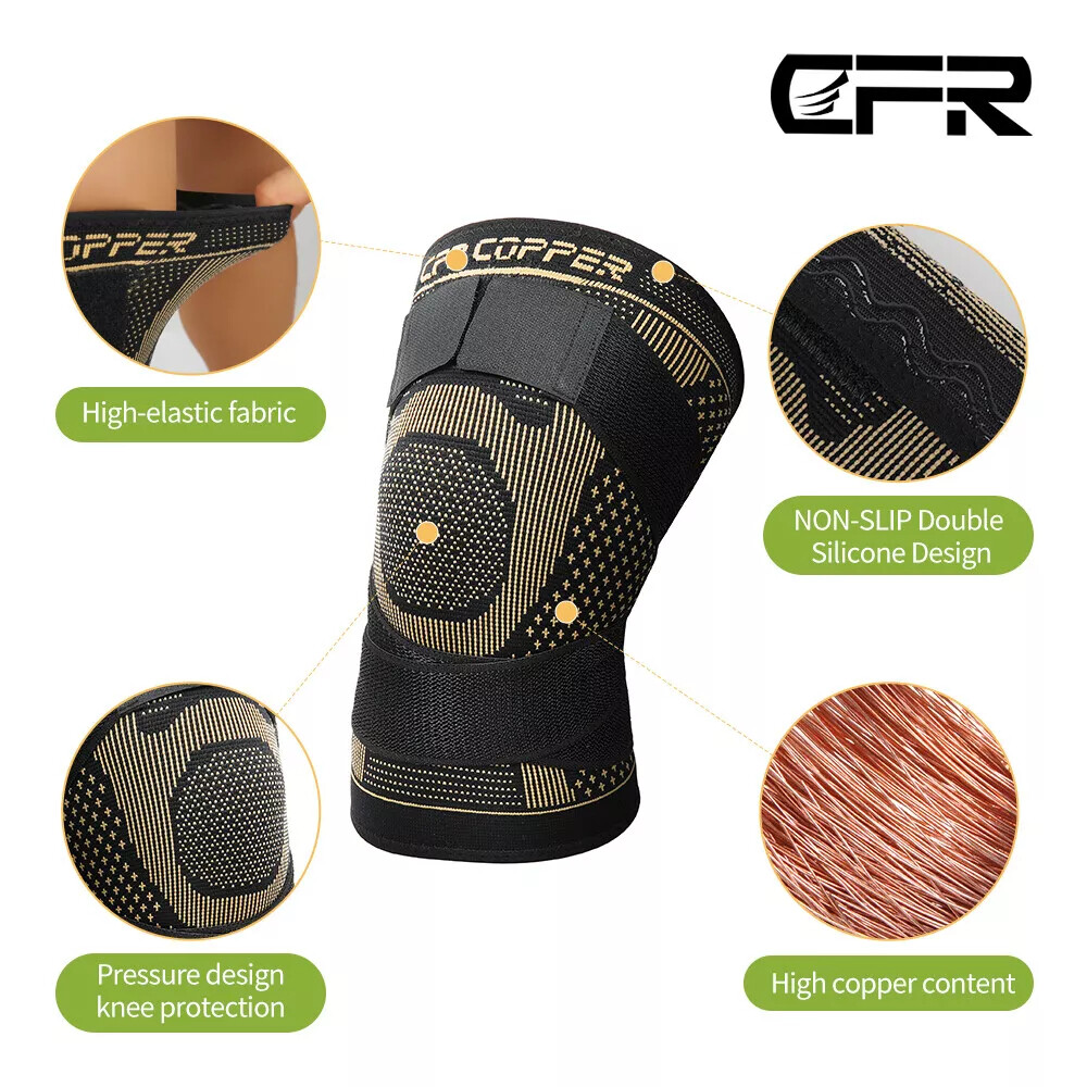 Copper Knee Brace Support Compression Sleeve Sport Joint Arthritis Pain Relief