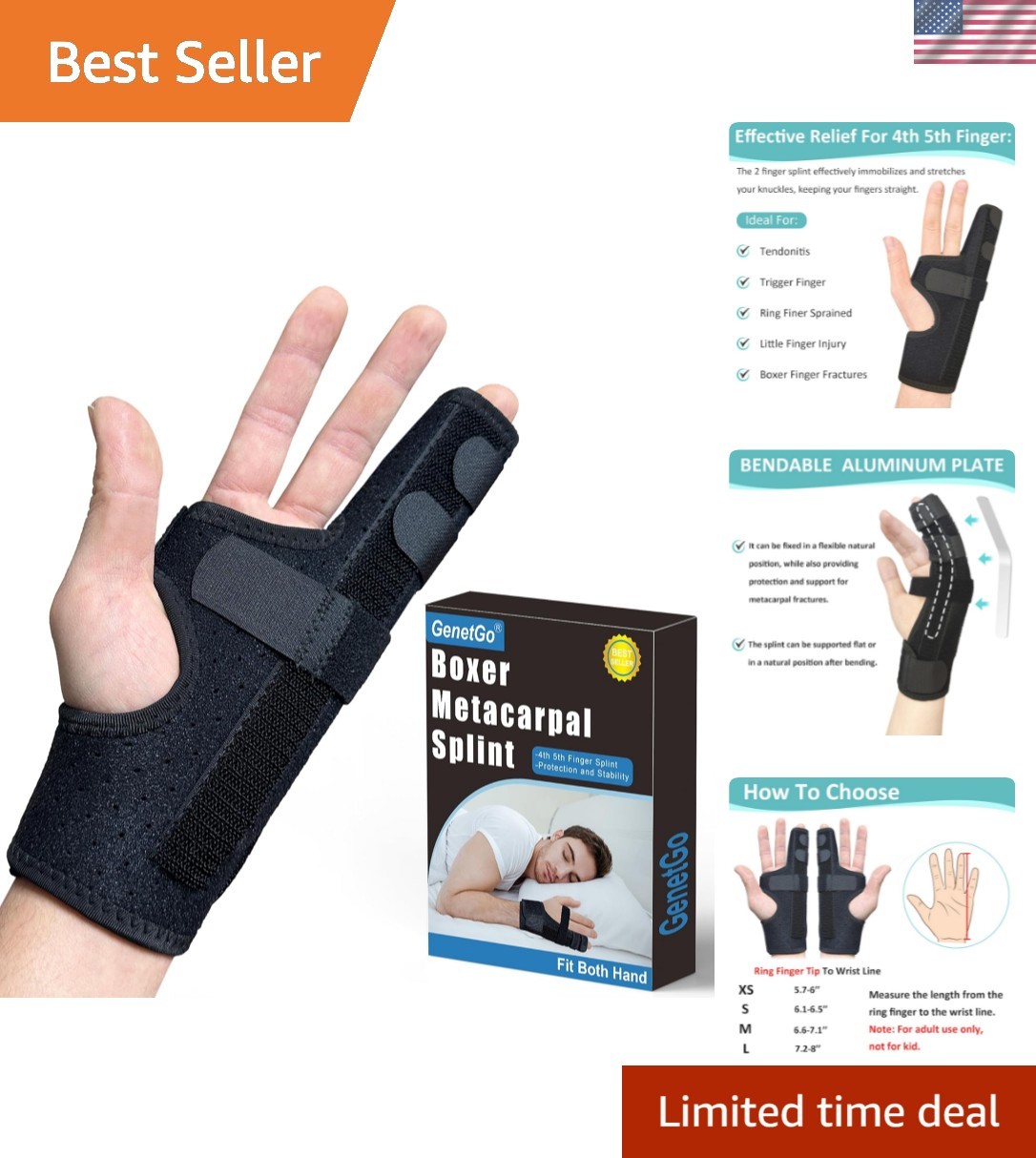 Metacarpal Finger Splint Hand Brace – Pinky Ring Finger Immobilizer For Boxer…