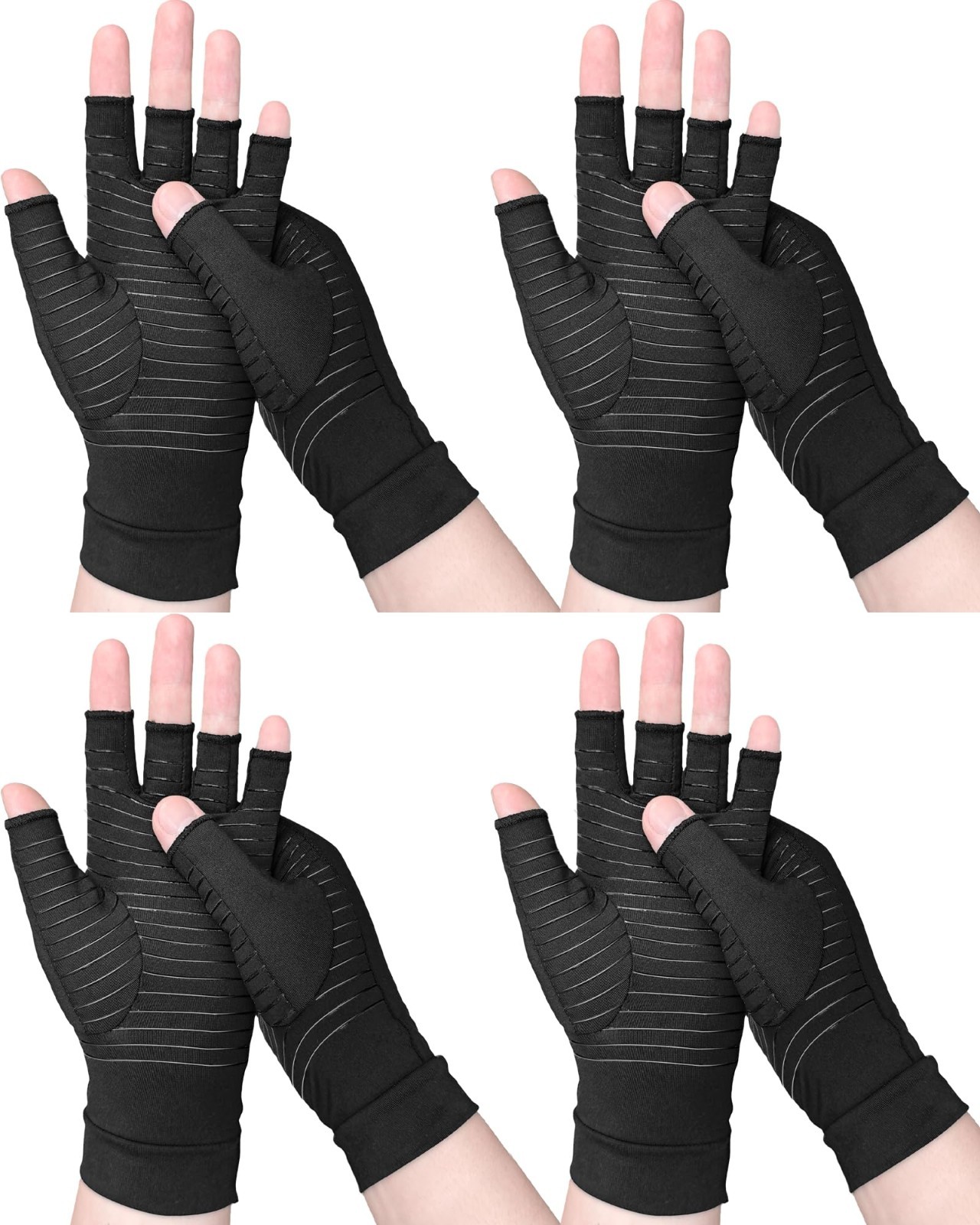 4 Pairs Fingerless Copper Compression Gloves for Arthritis & Carpal Tunnel Relie