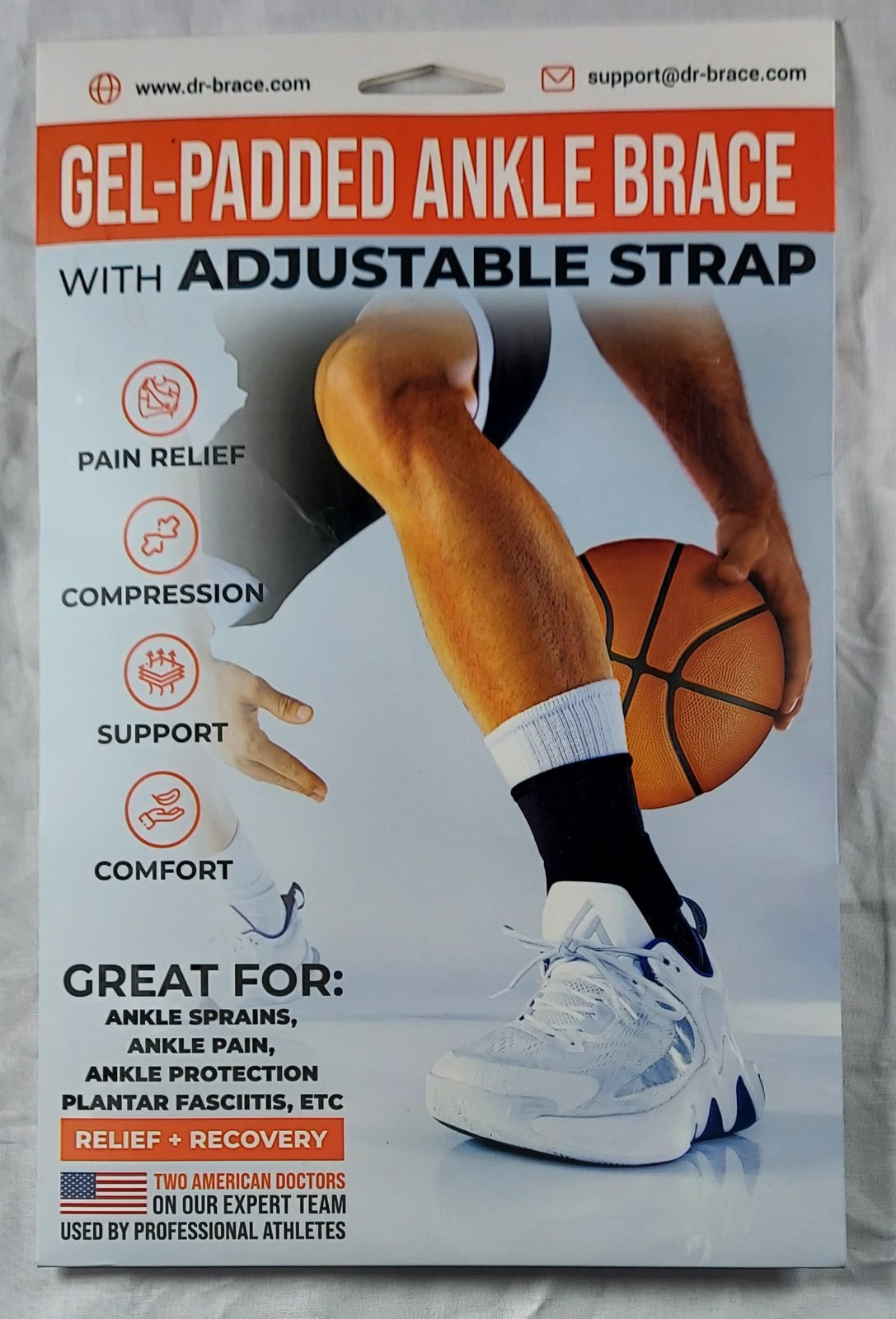 🚨DR. BRACE Gel-Padded Ankle Brace With Adjustable Strap, Black, Size L(B-1)