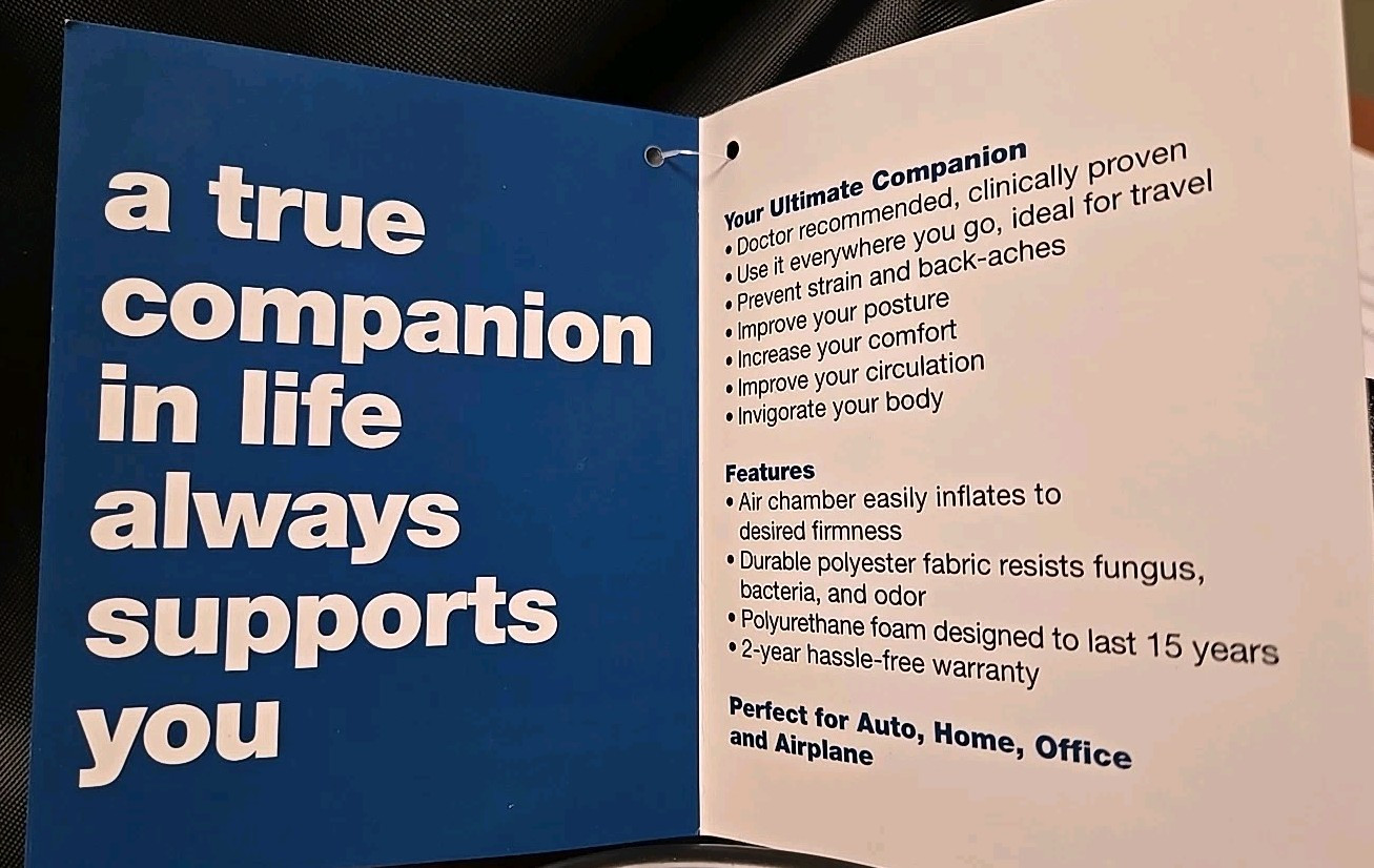 Thumper Companion, Neck And Back Support With Adjustable Air Pump