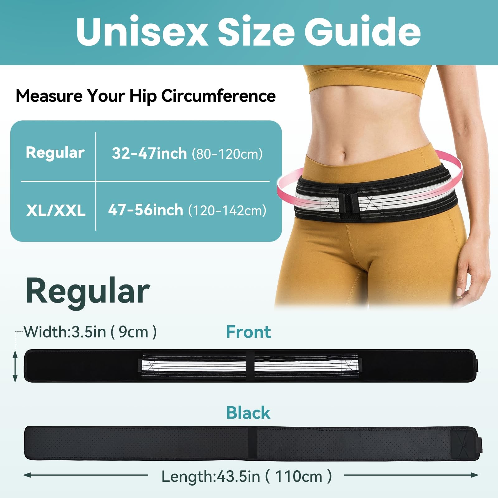 Tovrinala Sacroiliac SI Joint Hip Belt for Women and Men, REGULAR, Black